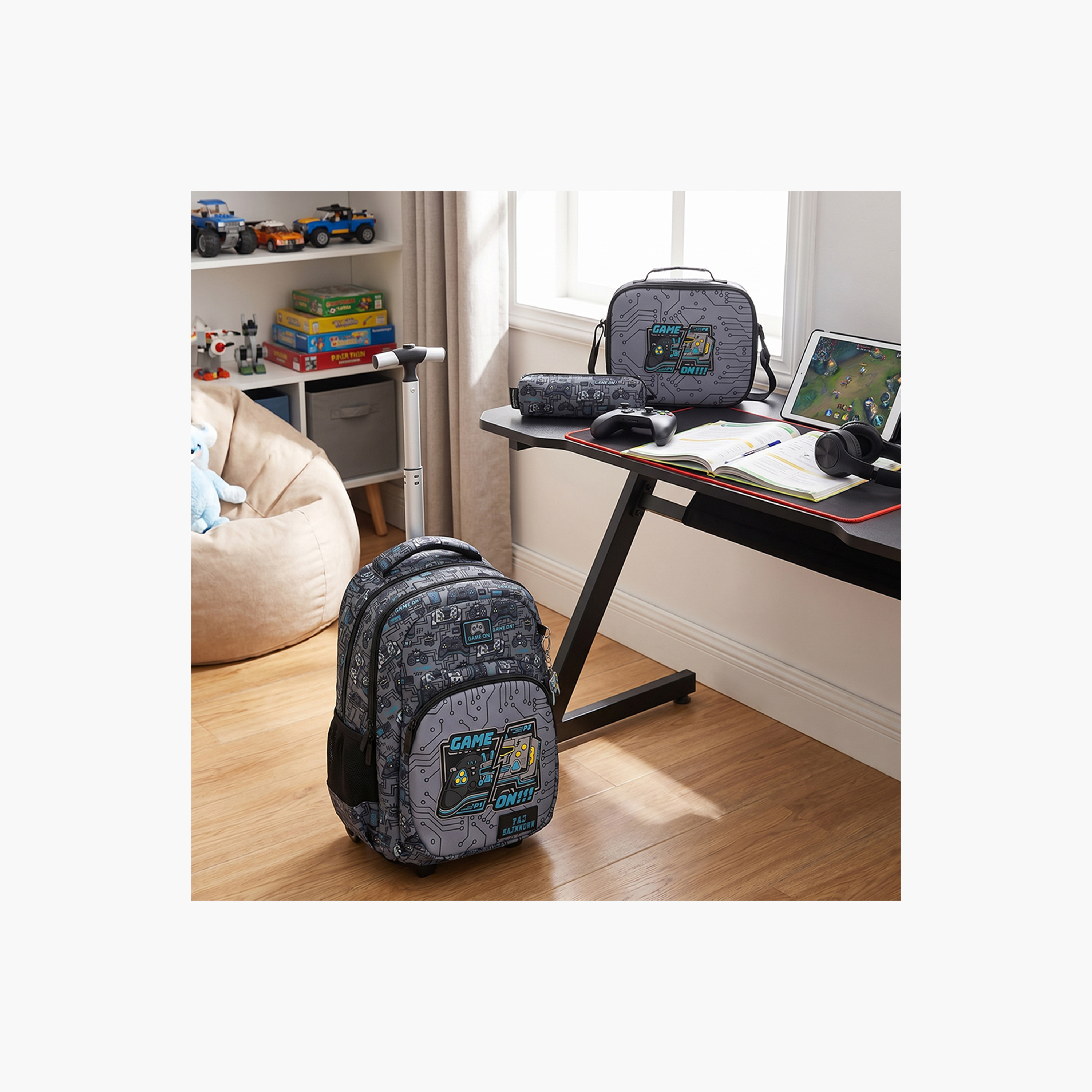 Eazy Kids 3-Piece Trolley School Bag with Lunch Bag & Pencil Case - Gamer - Grey - 17 Inch-school-bagsandbackpacks-backpacks-image-6