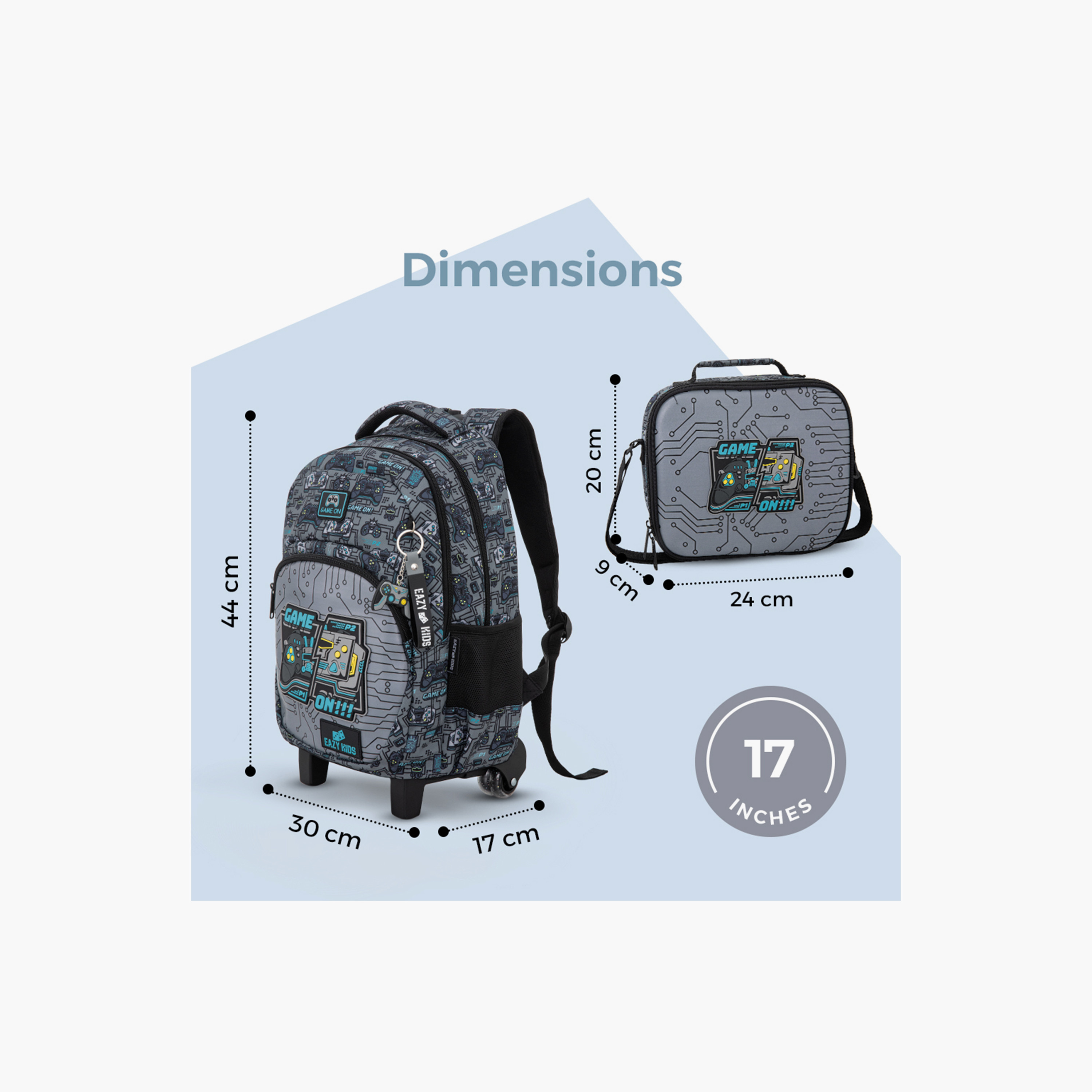Eazy Kids 3-Piece Trolley School Bag with Lunch Bag & Pencil Case - Gamer - Grey - 17 Inch-school-bagsandbackpacks-backpacks-image-9