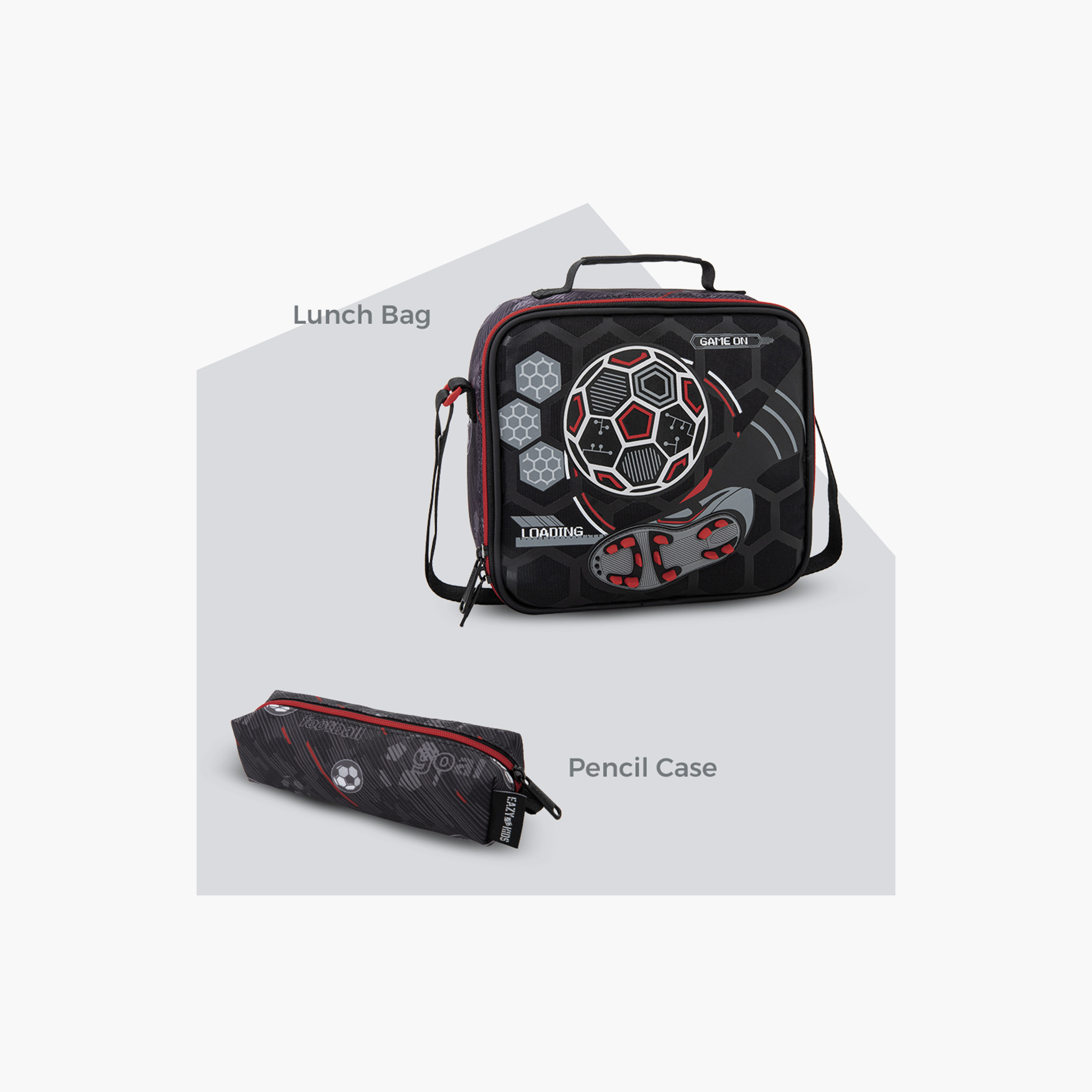 Eazy Kids 3-Piece Trolley School Bag with Lunch Bag & Pencil Case - Football - Black - 17 Inch-school-bagsandbackpacks-backpacks-image-2
