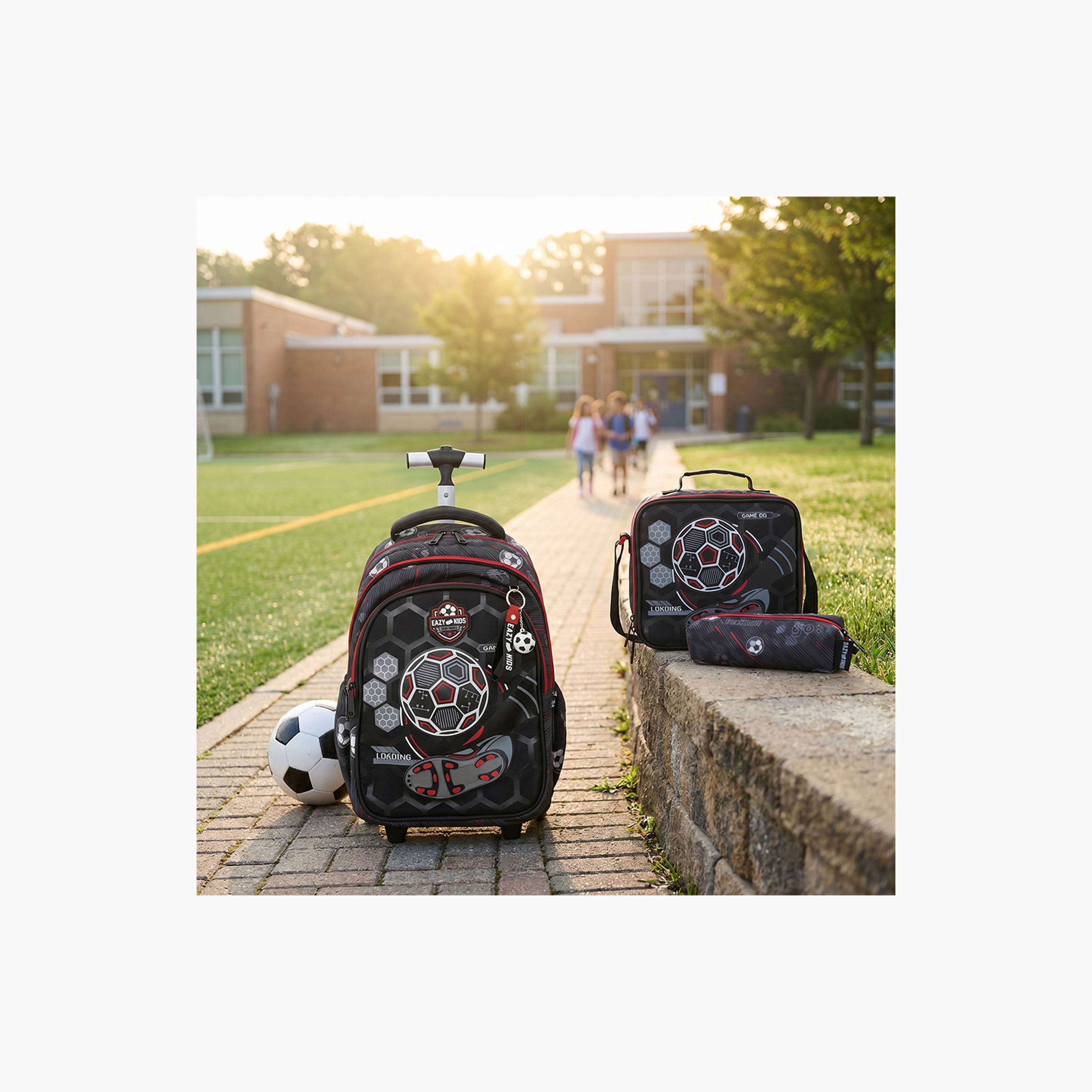 Eazy Kids 3-Piece Trolley School Bag with Lunch Bag & Pencil Case - Football - Black - 17 Inch-school-bagsandbackpacks-backpacks-image-6