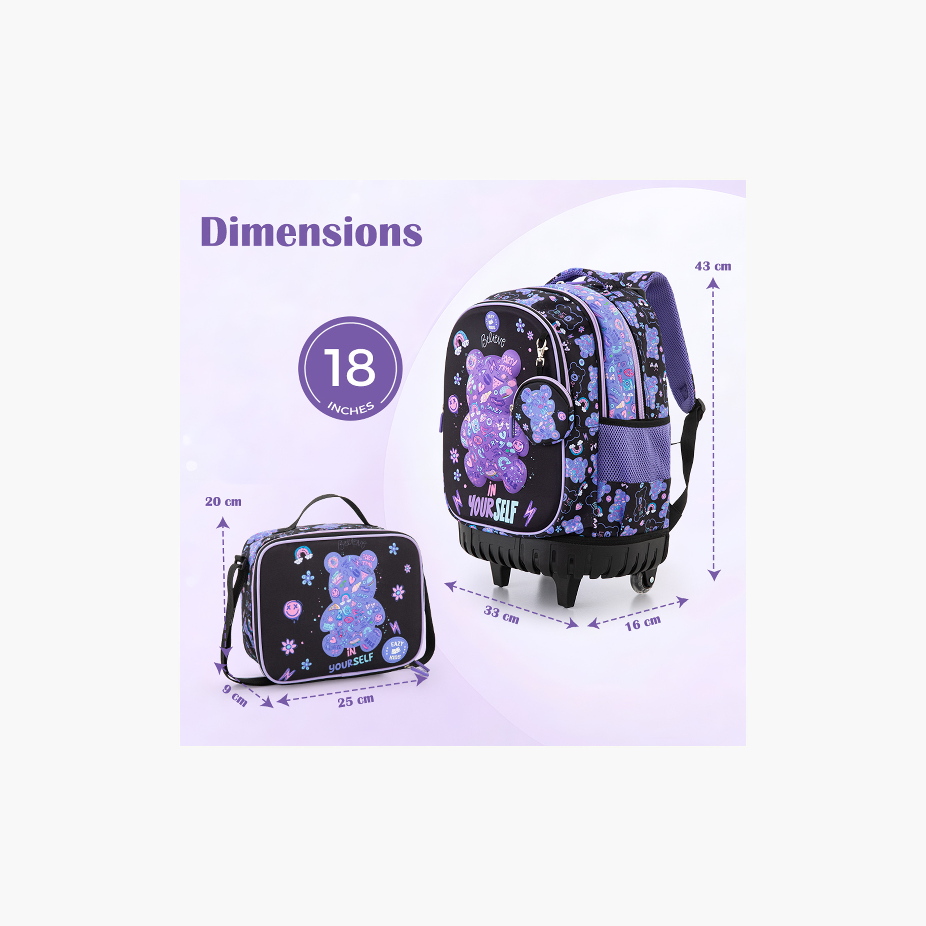 Eazy Kids 3-Piece Trolley School Bag Set with Laptop Compartment - Teddy Black - 18 Inch-school-bagsandbackpacks-backpacks-image-8