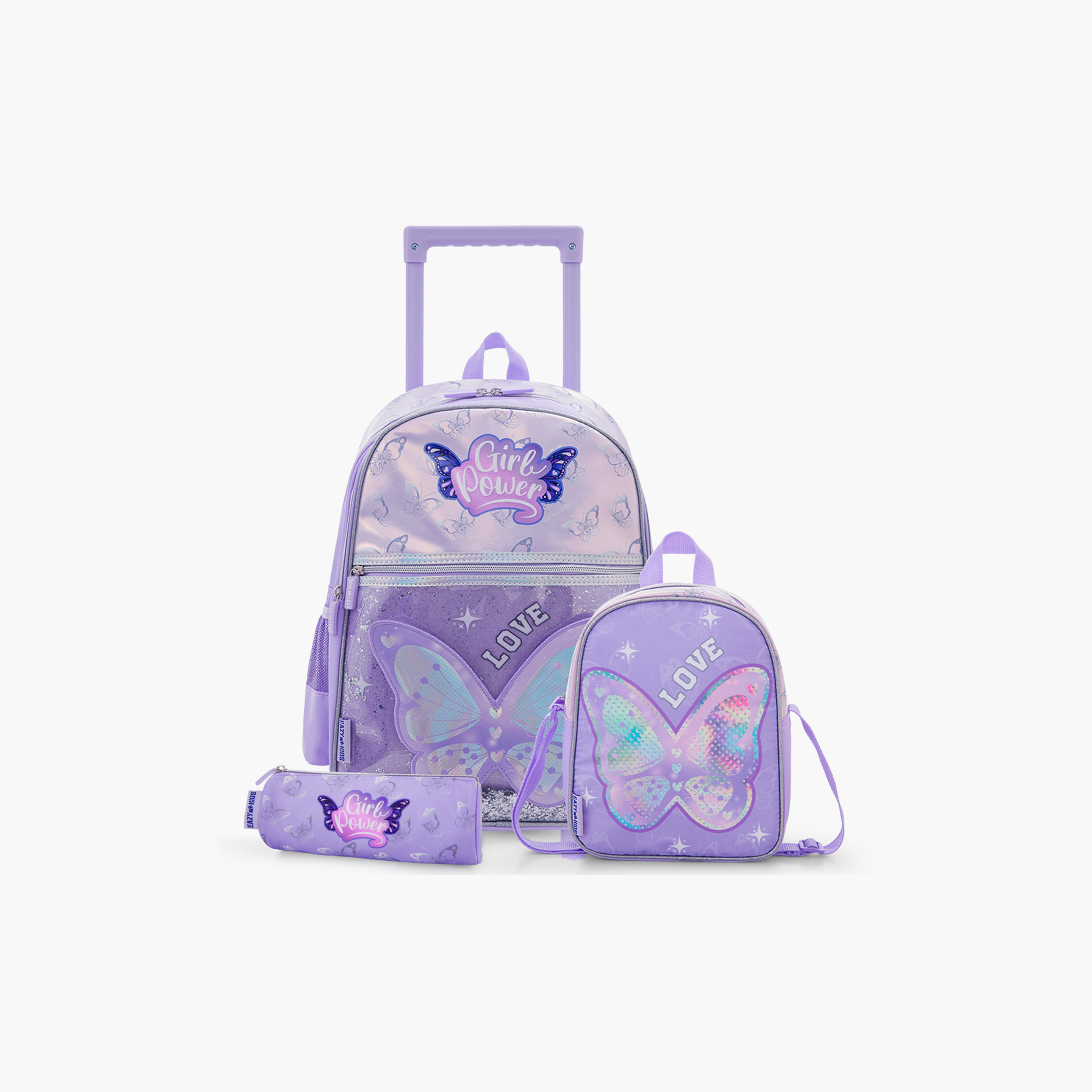 Eazy Kids 3-Piece Trolley School Bag Set with Laptop Compartment - Girl Power Purple - 16-Inch-school-bagsandbackpacks-backpacks-image-1