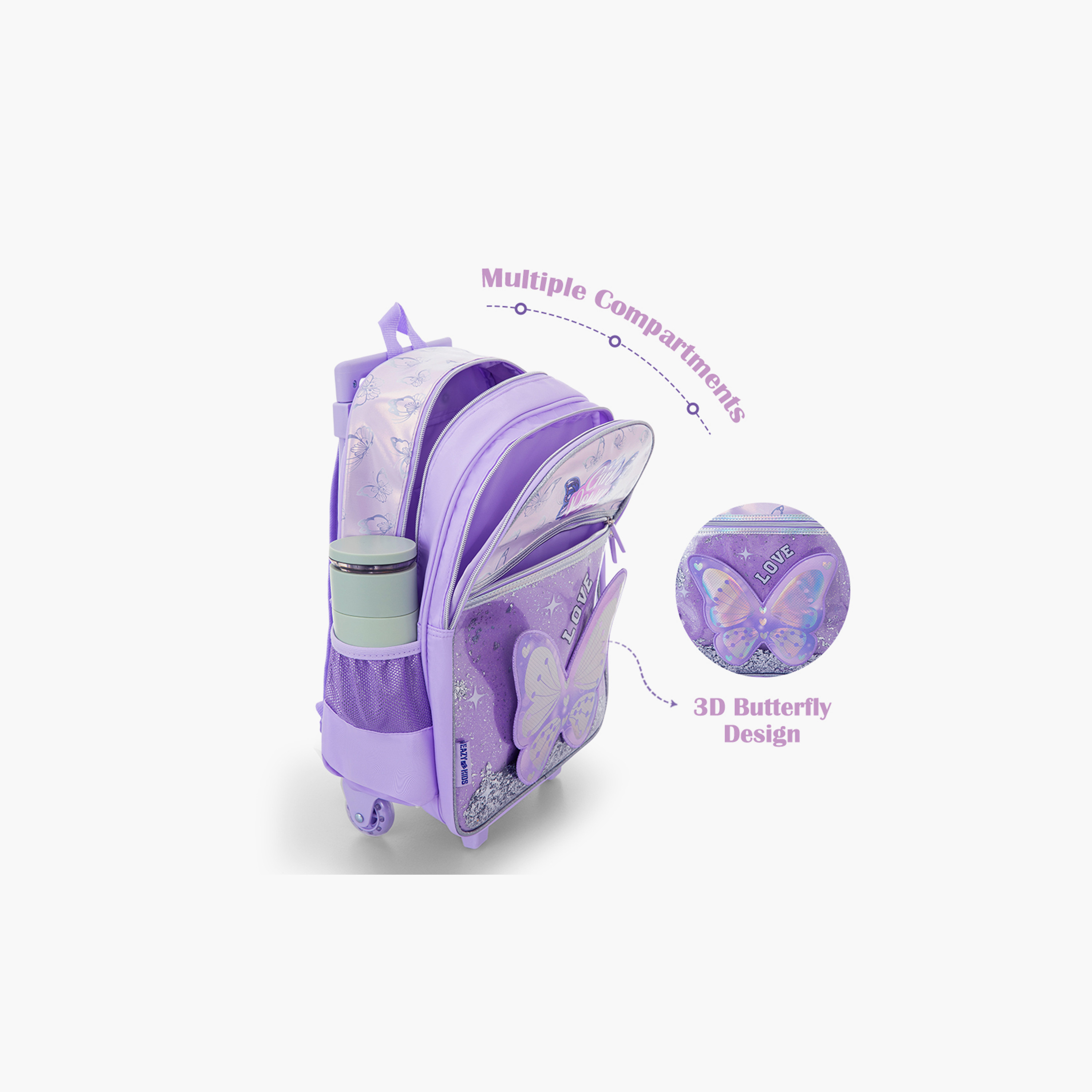 Eazy Kids 3-Piece Trolley School Bag Set with Laptop Compartment - Girl Power Purple - 16-Inch-school-bagsandbackpacks-backpacks-image-2