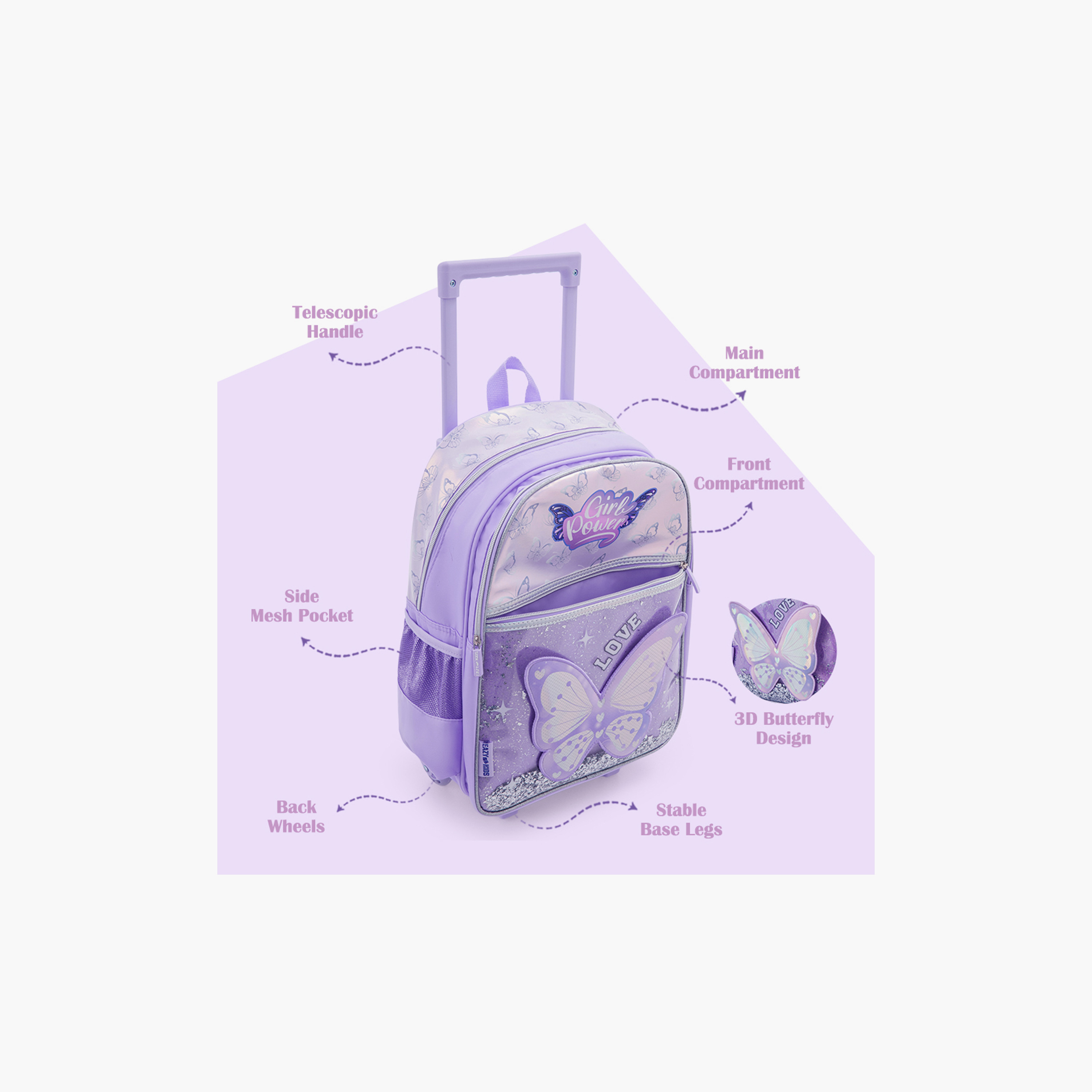 Eazy Kids 3-Piece Trolley School Bag Set with Laptop Compartment - Girl Power Purple - 16-Inch-school-bagsandbackpacks-backpacks-image-8