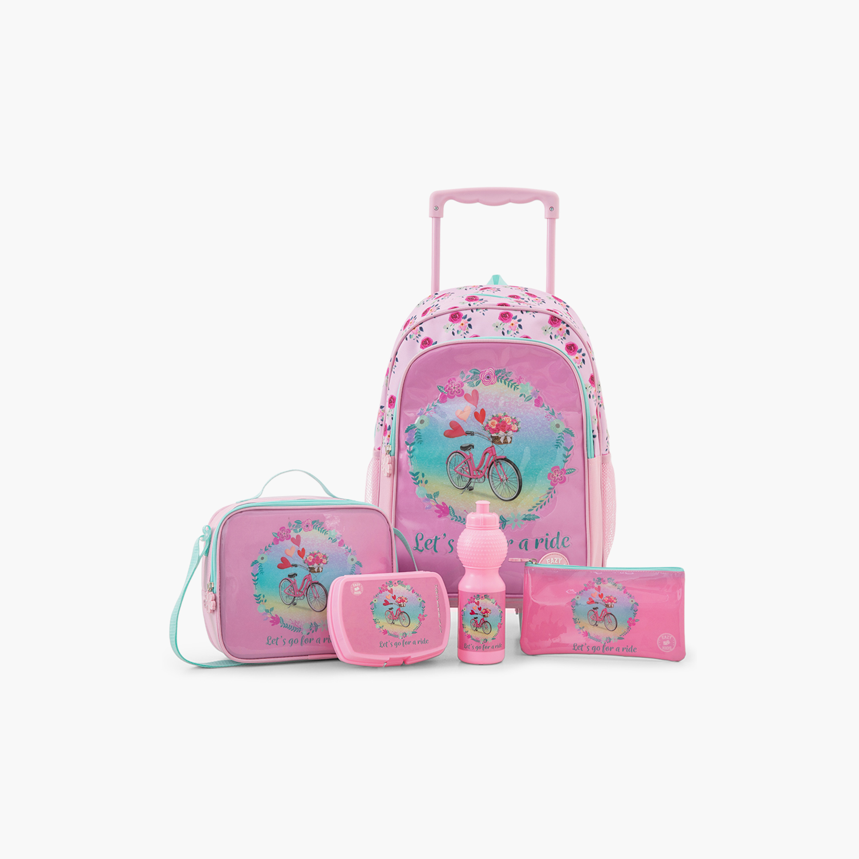 طقم حقيبة مدرسة ترولي مع عجلات | 5 قطع "سايكل بينك" | 17 بوصة من إيزي كيدز-school-bagsandbackpacks-backpacks-image-1