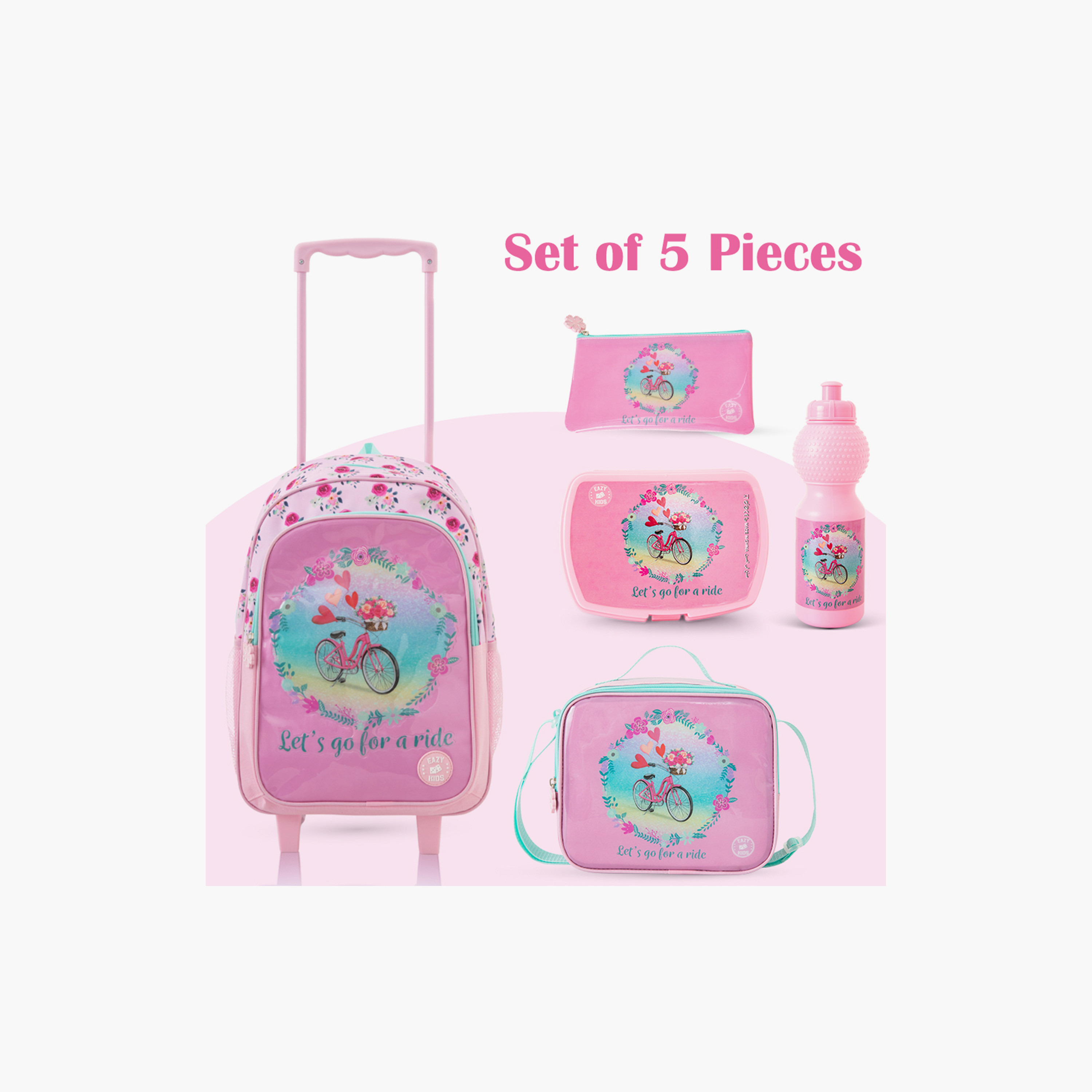 طقم حقيبة مدرسة ترولي مع عجلات | 5 قطع "سايكل بينك" | 17 بوصة من إيزي كيدز-school-bagsandbackpacks-backpacks-image-6