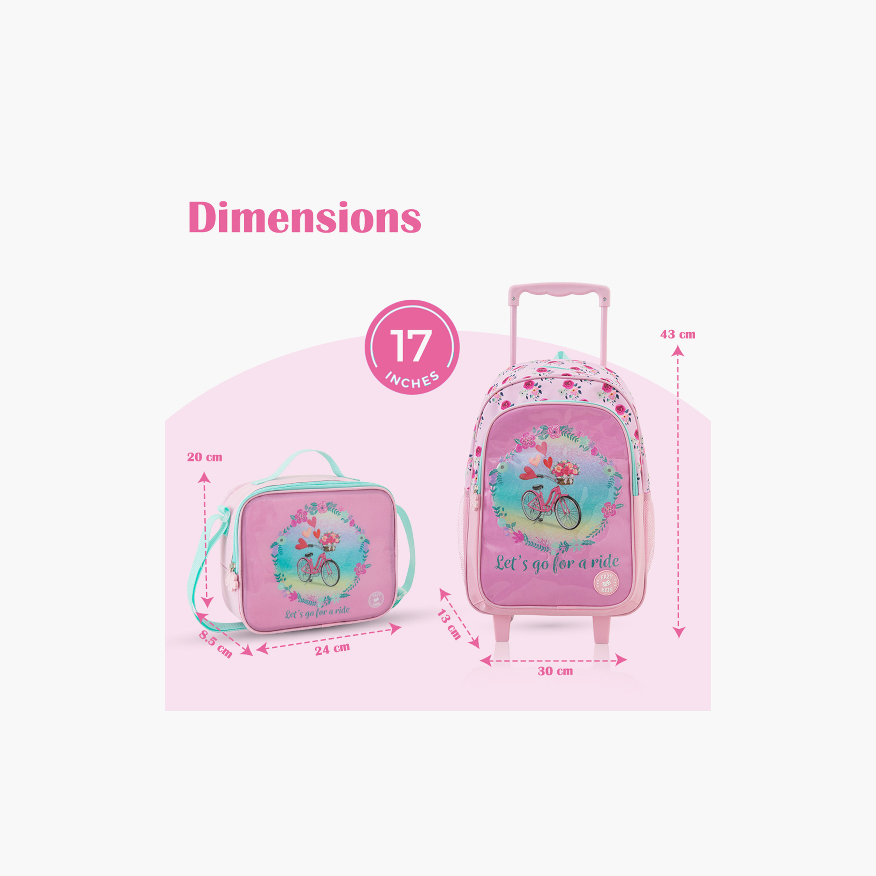 طقم حقيبة مدرسة ترولي مع عجلات | 5 قطع "سايكل بينك" | 17 بوصة من إيزي كيدز-school-bagsandbackpacks-backpacks-image-7