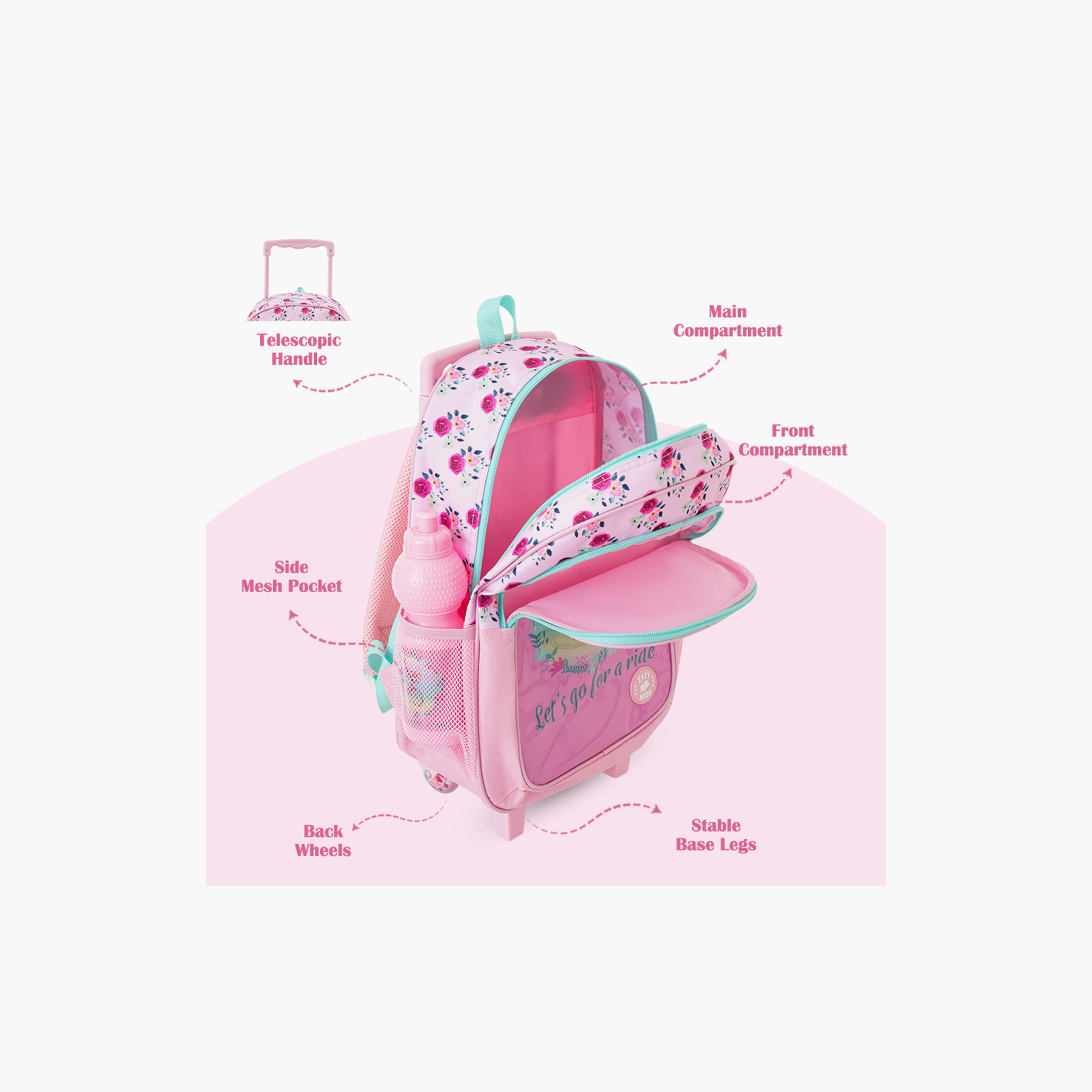 طقم حقيبة مدرسة ترولي مع عجلات | 5 قطع "سايكل بينك" | 17 بوصة من إيزي كيدز-school-bagsandbackpacks-backpacks-image-8