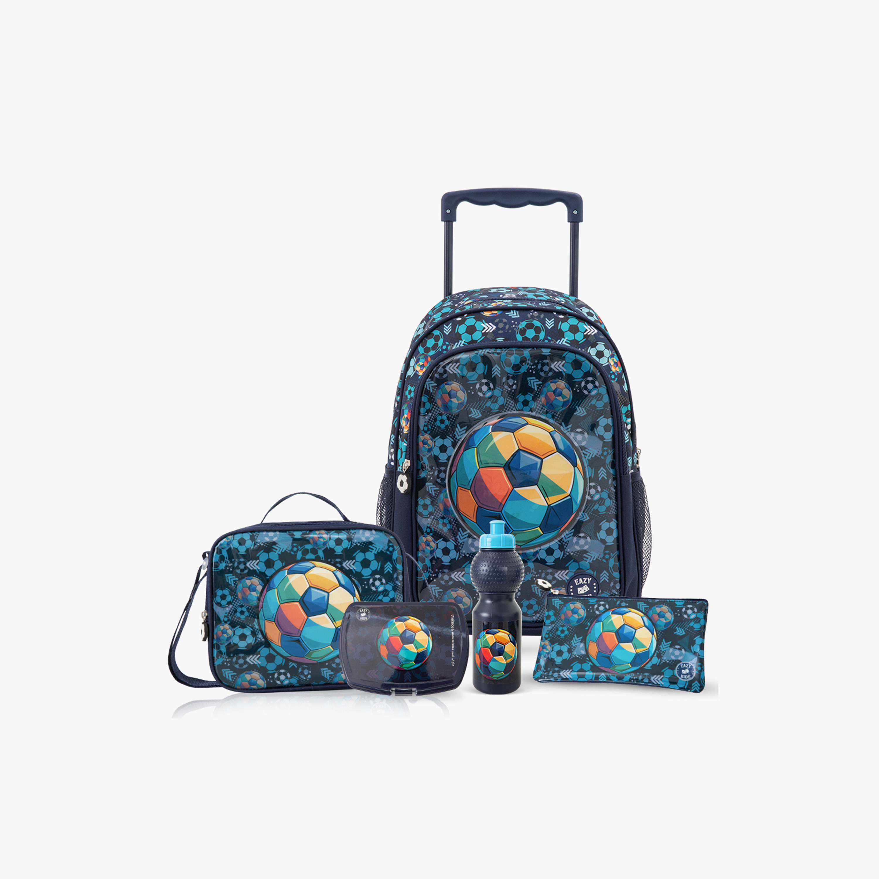Eazy Kids 5-Piece Trolley School Bag Set with Wheels - Soccer Blue - 17 Inch-school-bagsandbackpacks-backpacks-image-1