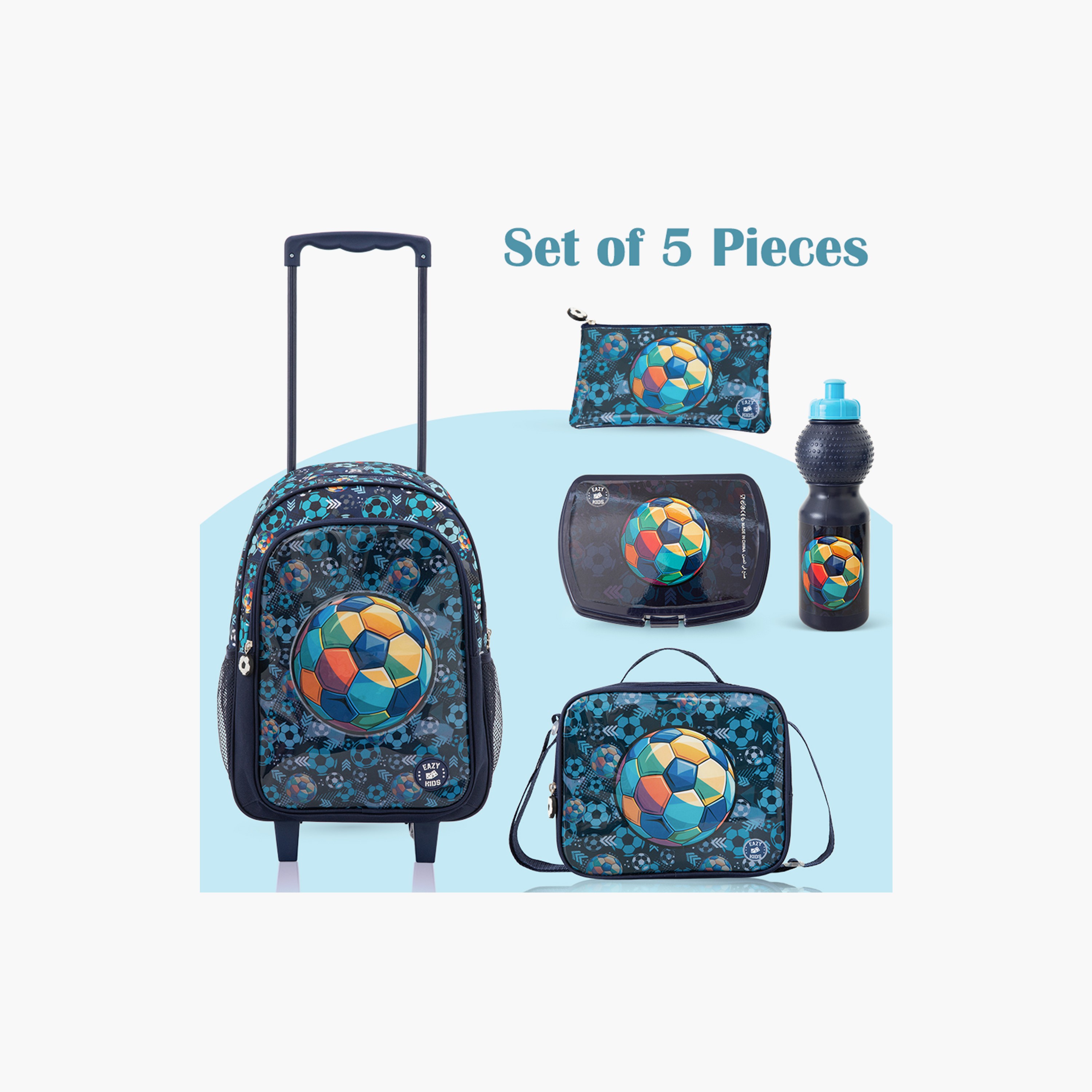 Eazy Kids 5-Piece Trolley School Bag Set with Wheels - Soccer Blue - 17 Inch-school-bagsandbackpacks-backpacks-image-6