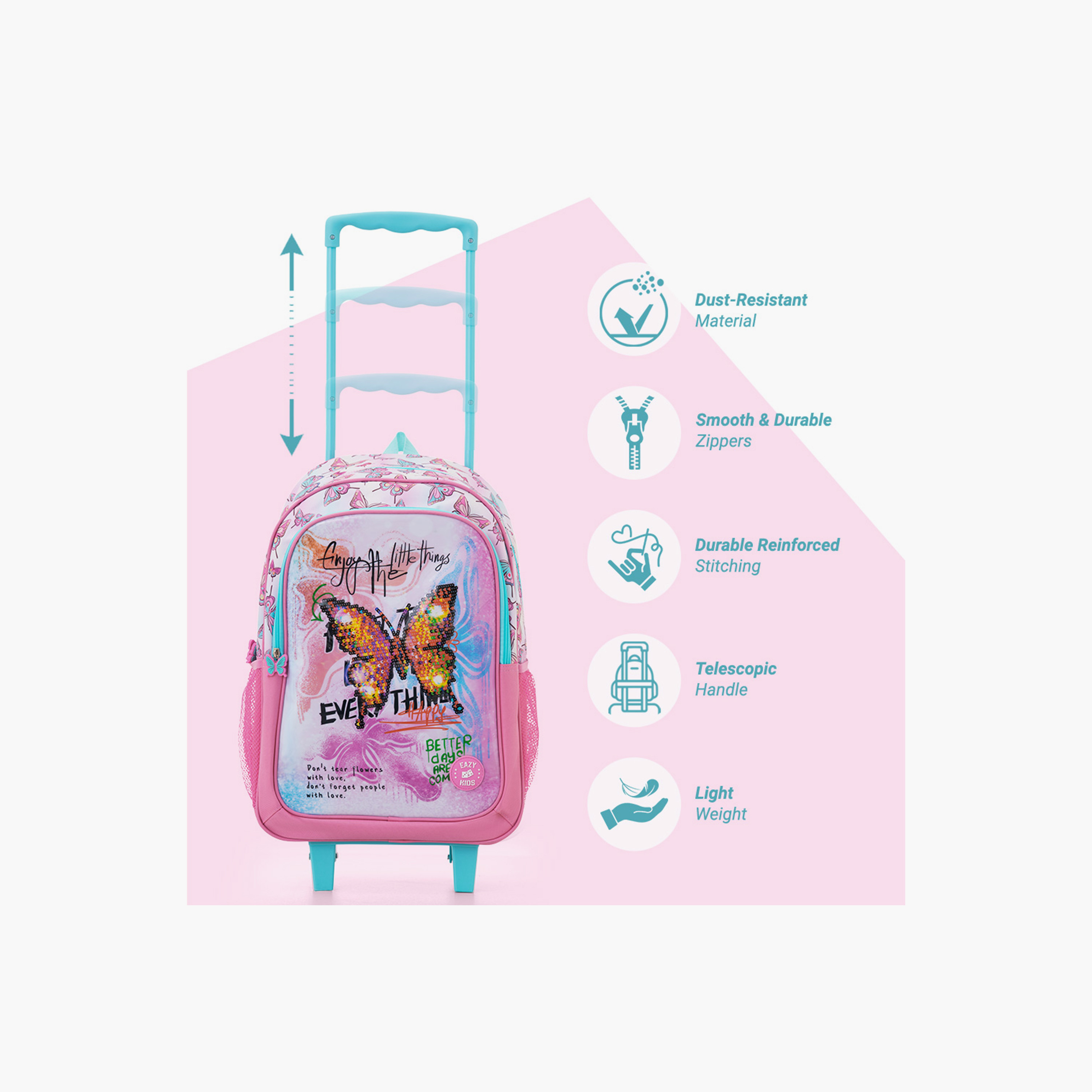 Eazy Kids 5-Piece School Combo Trolley Bag Set - Butterfly Mint - 17 Inch-school-bagsandbackpacks-backpacks-image-12