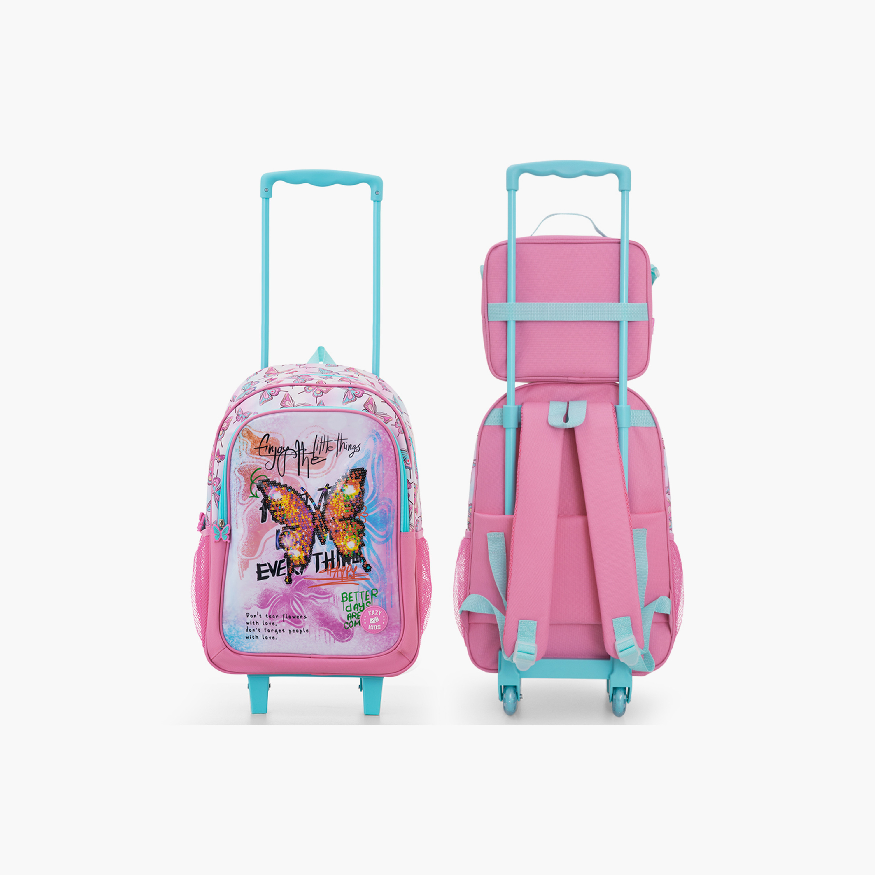 Eazy Kids 5-Piece School Combo Trolley Bag Set - Butterfly Mint - 17 Inch-school-bagsandbackpacks-backpacks-image-17