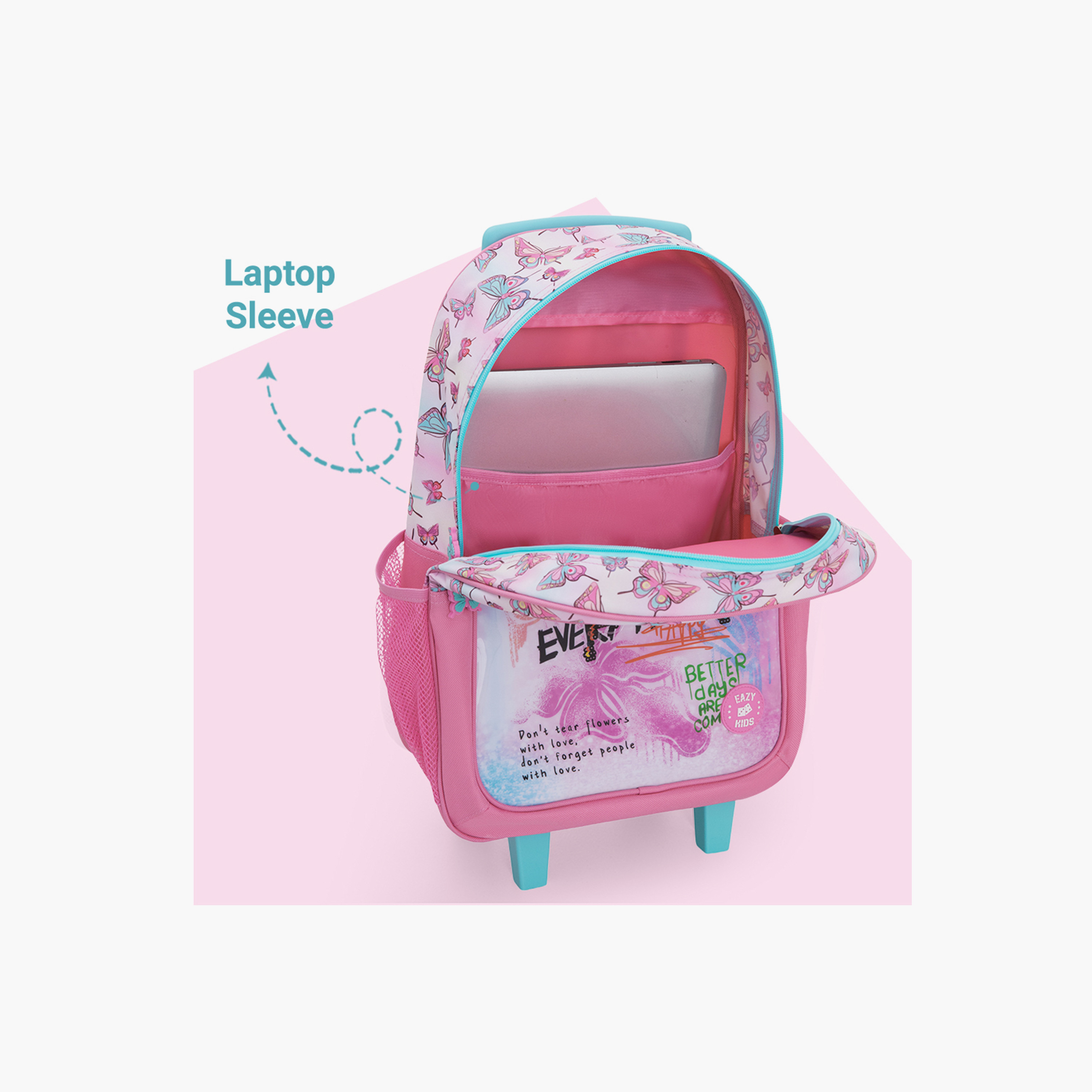Eazy Kids 5-Piece School Combo Trolley Bag Set - Butterfly Mint - 17 Inch-school-bagsandbackpacks-backpacks-image-3