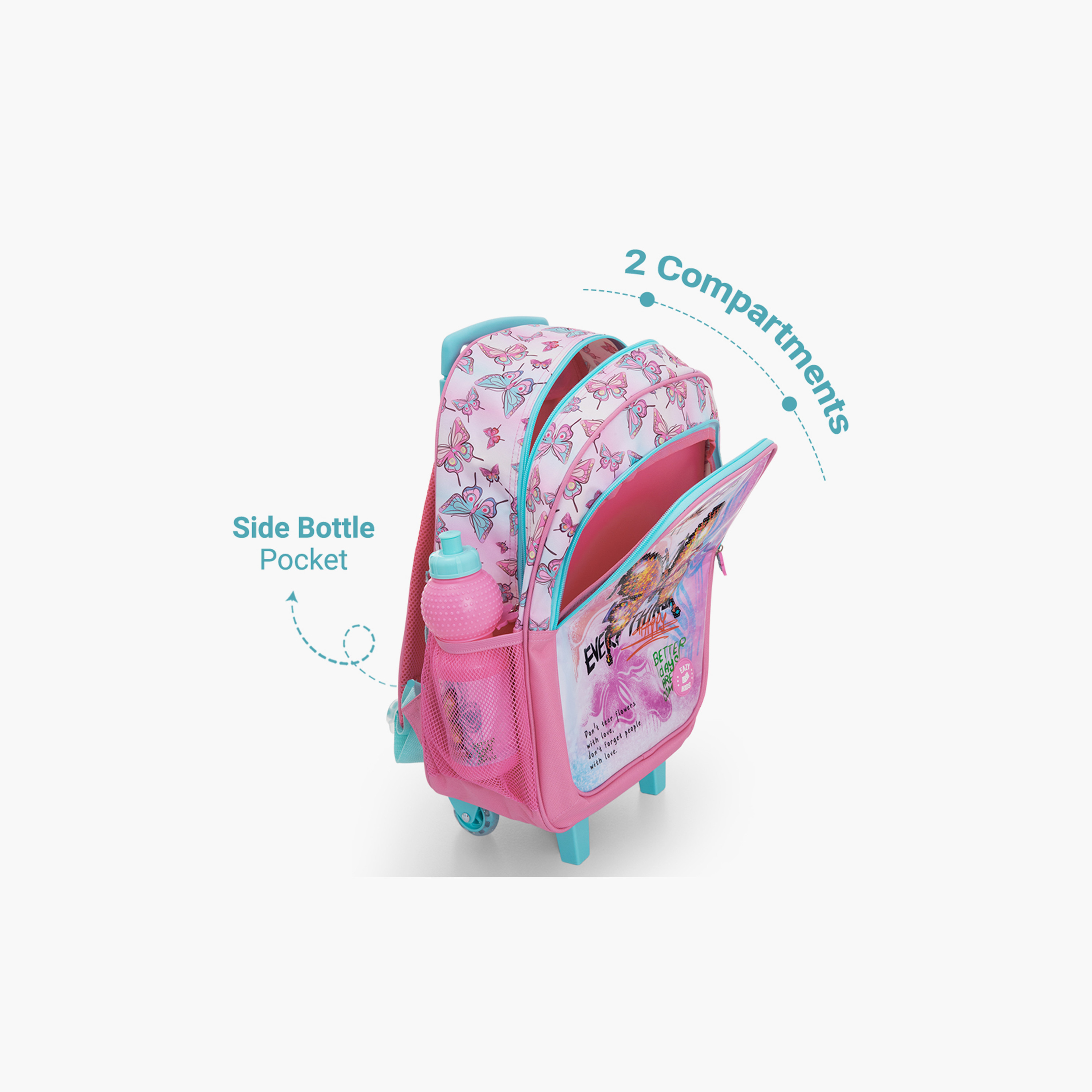 Eazy Kids 5-Piece School Combo Trolley Bag Set - Butterfly Mint - 17 Inch-school-bagsandbackpacks-backpacks-image-4
