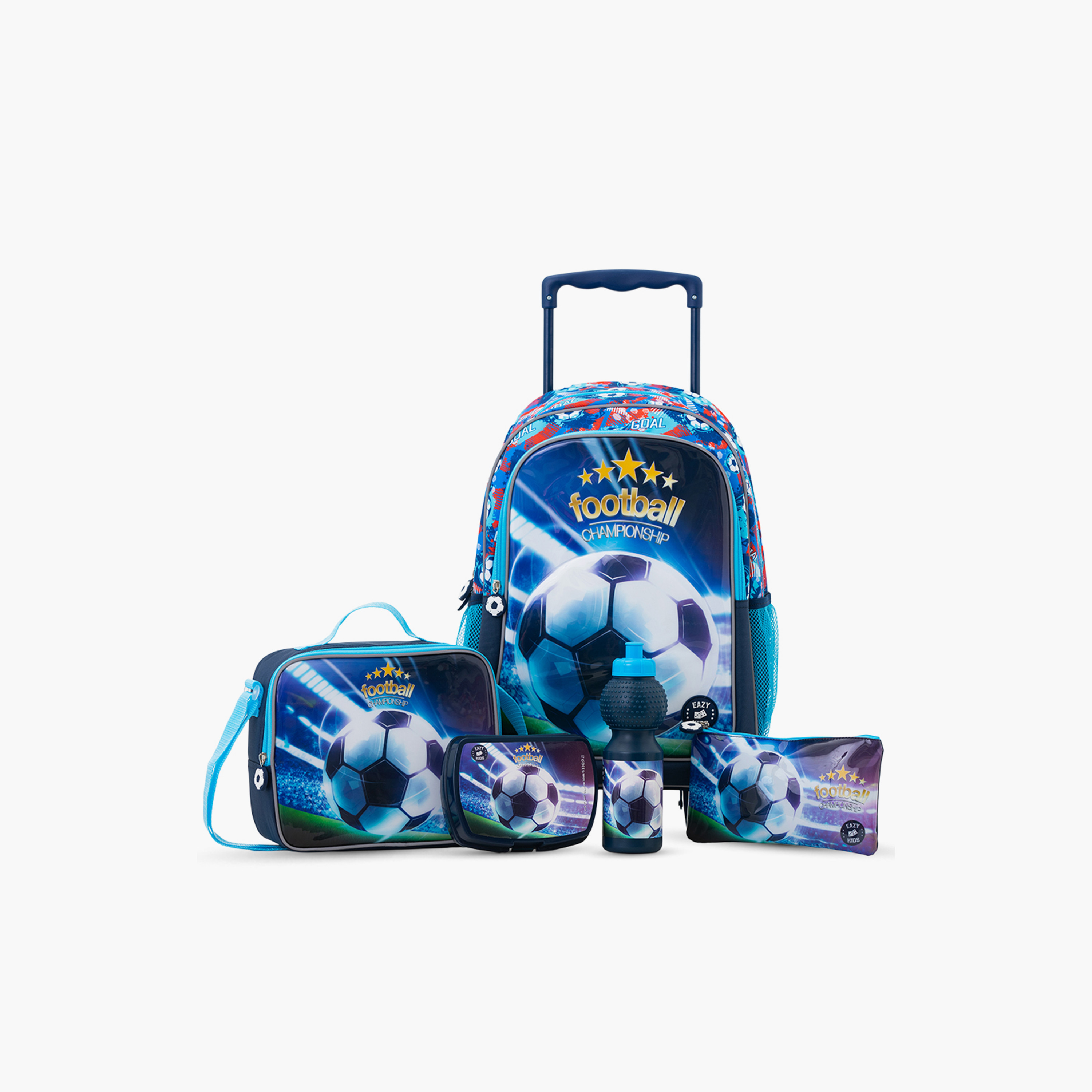 Eazy Kids 5-Piece School Combo Trolley Bag Set - Soccer Blue - 17 Inch-school-bagsandbackpacks-backpacks-image-1