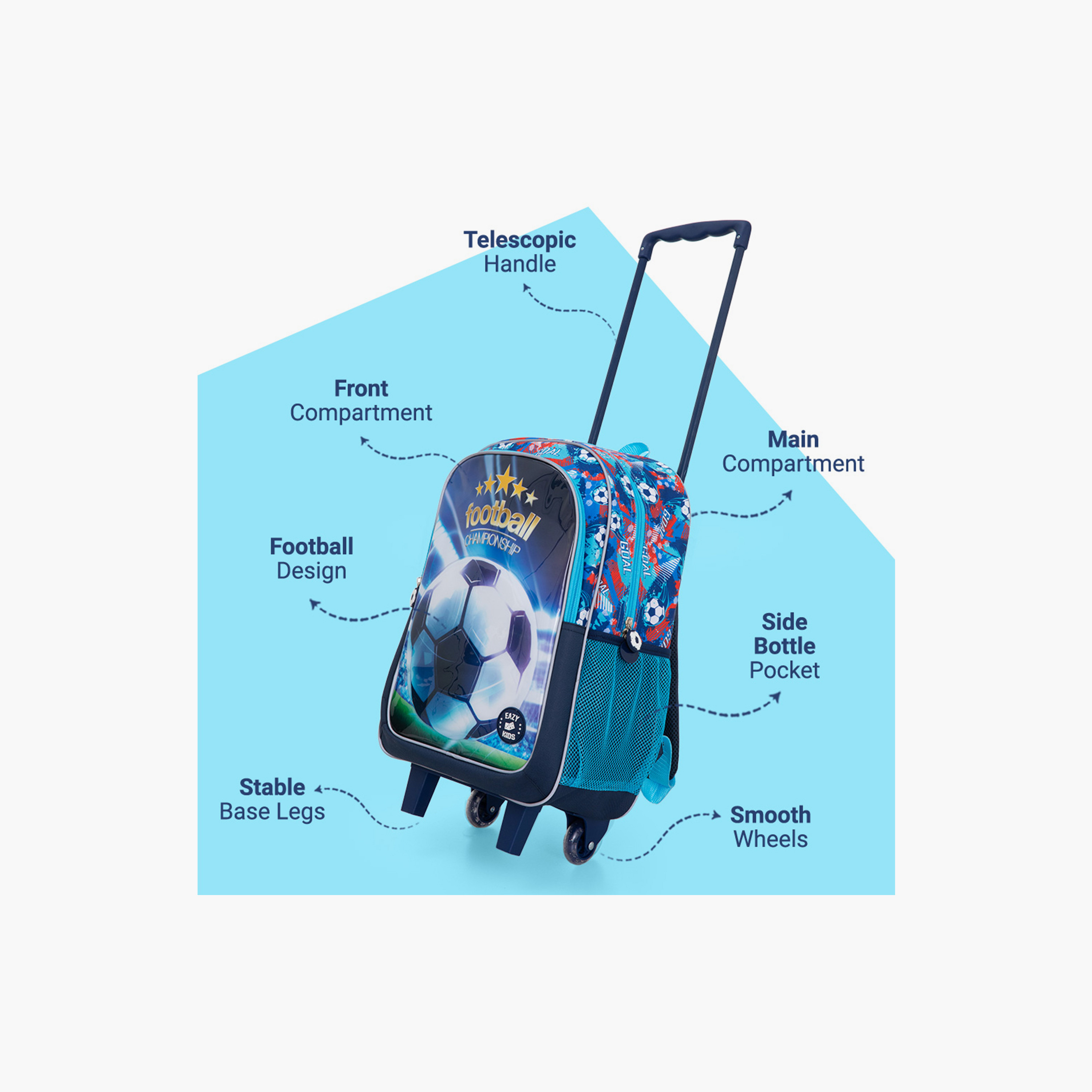 Eazy Kids 5-Piece School Combo Trolley Bag Set - Soccer Blue - 17 Inch-school-bagsandbackpacks-backpacks-image-11