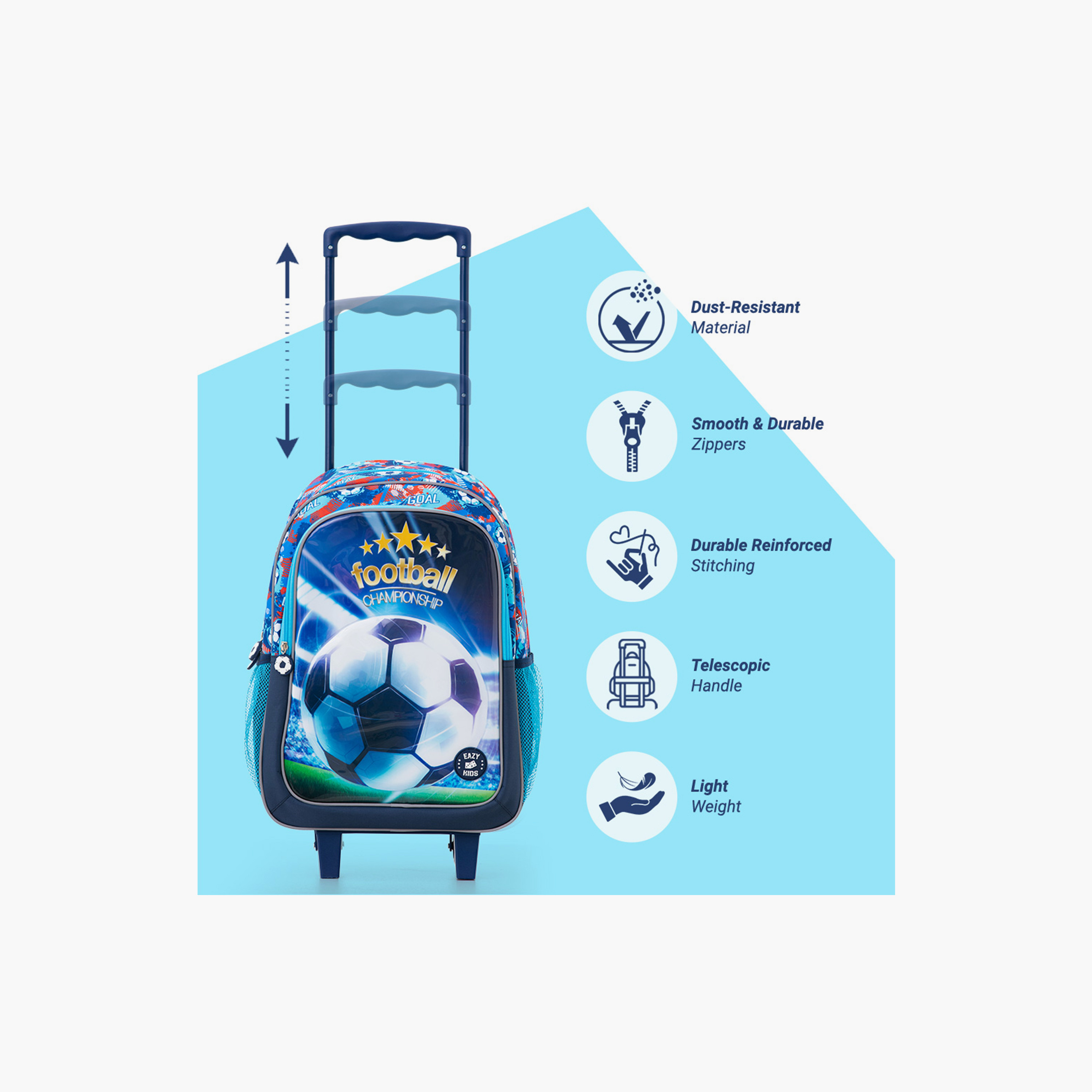 Eazy Kids 5-Piece School Combo Trolley Bag Set - Soccer Blue - 17 Inch-school-bagsandbackpacks-backpacks-image-12