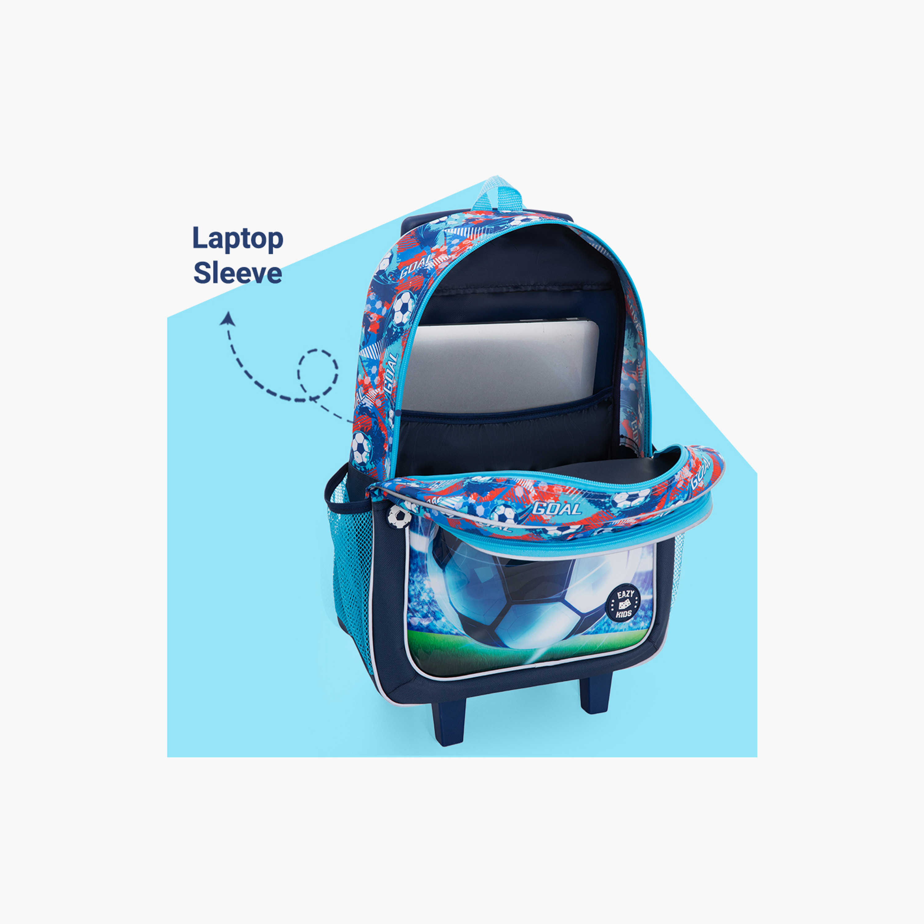 Eazy Kids 5-Piece School Combo Trolley Bag Set - Soccer Blue - 17 Inch-school-bagsandbackpacks-backpacks-image-3