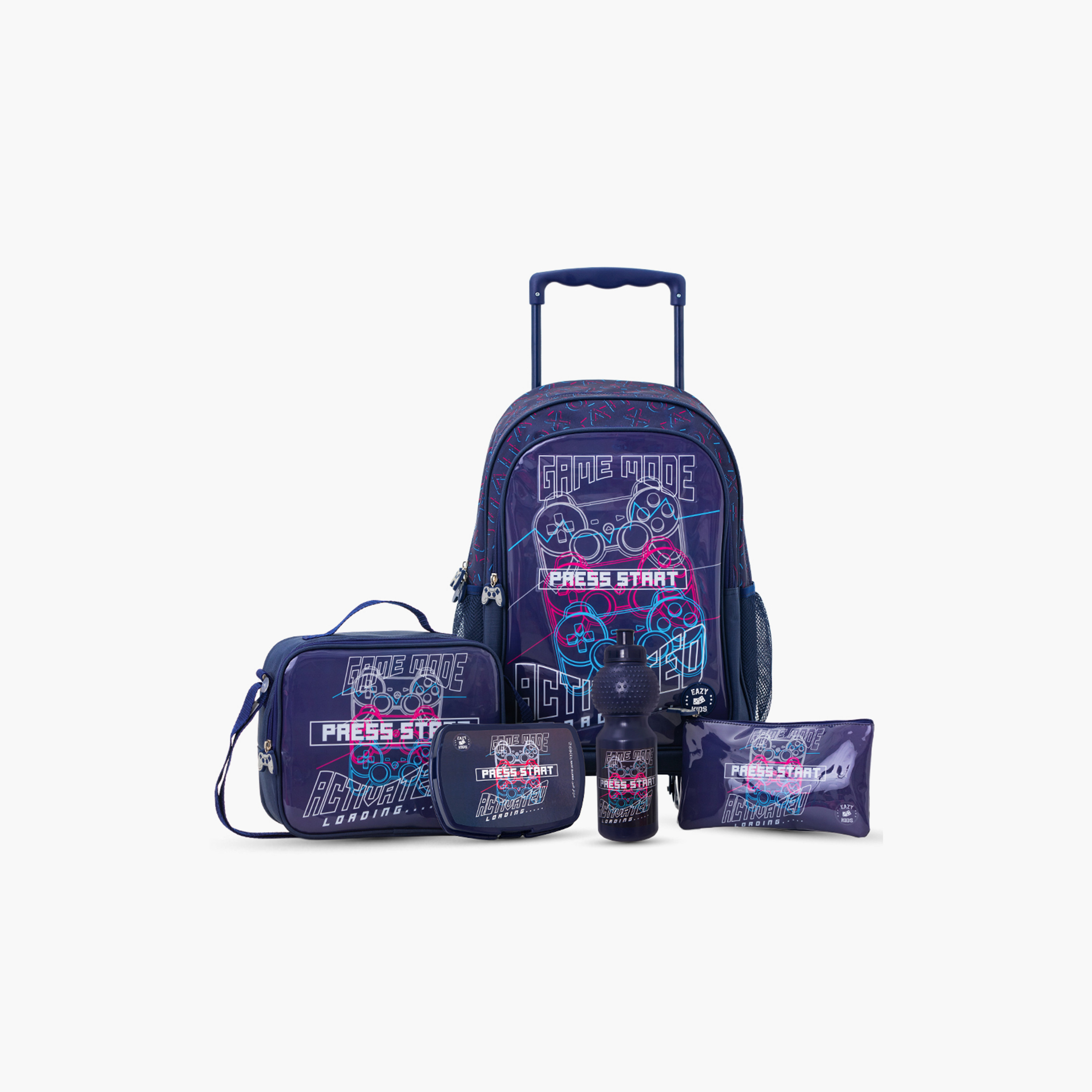 Eazy Kids 5-Piece School Combo Trolley Bag Set - Game Mode Black - 17 Inch-school-bagsandbackpacks-backpacks-image-1
