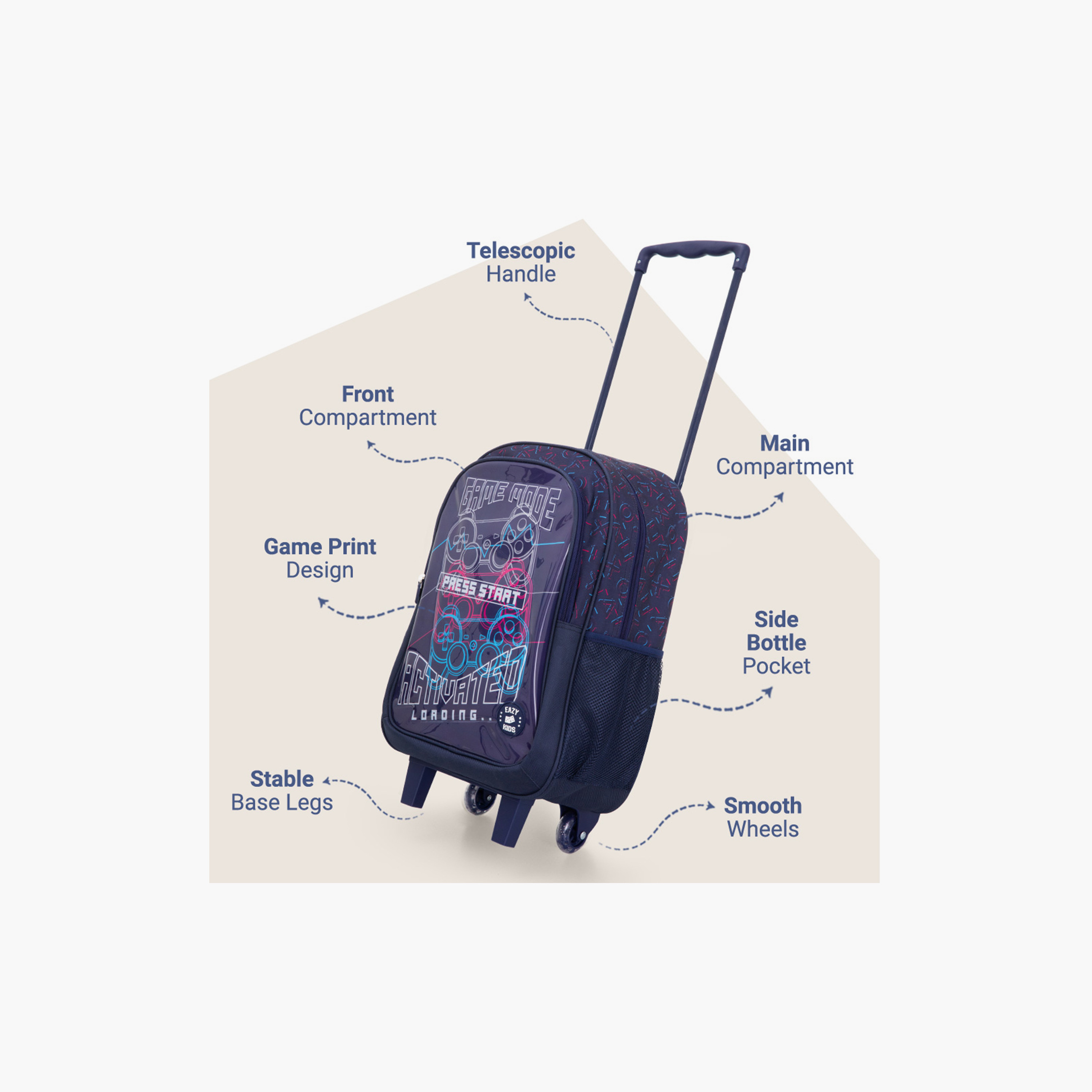 Eazy Kids 5-Piece School Combo Trolley Bag Set - Game Mode Black - 17 Inch-school-bagsandbackpacks-backpacks-image-11