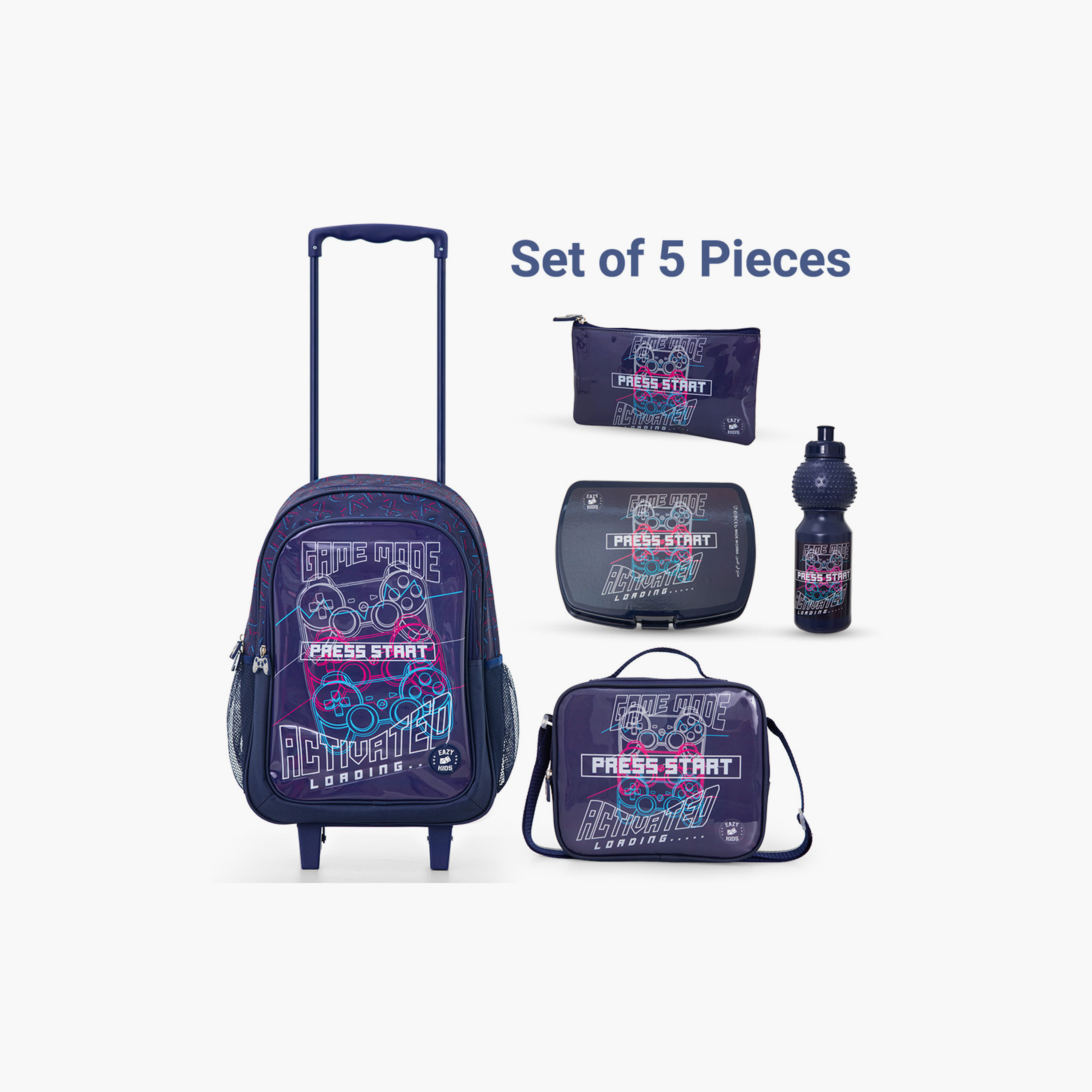 Eazy Kids 5-Piece School Combo Trolley Bag Set - Game Mode Black - 17 Inch-school-bagsandbackpacks-backpacks-image-13