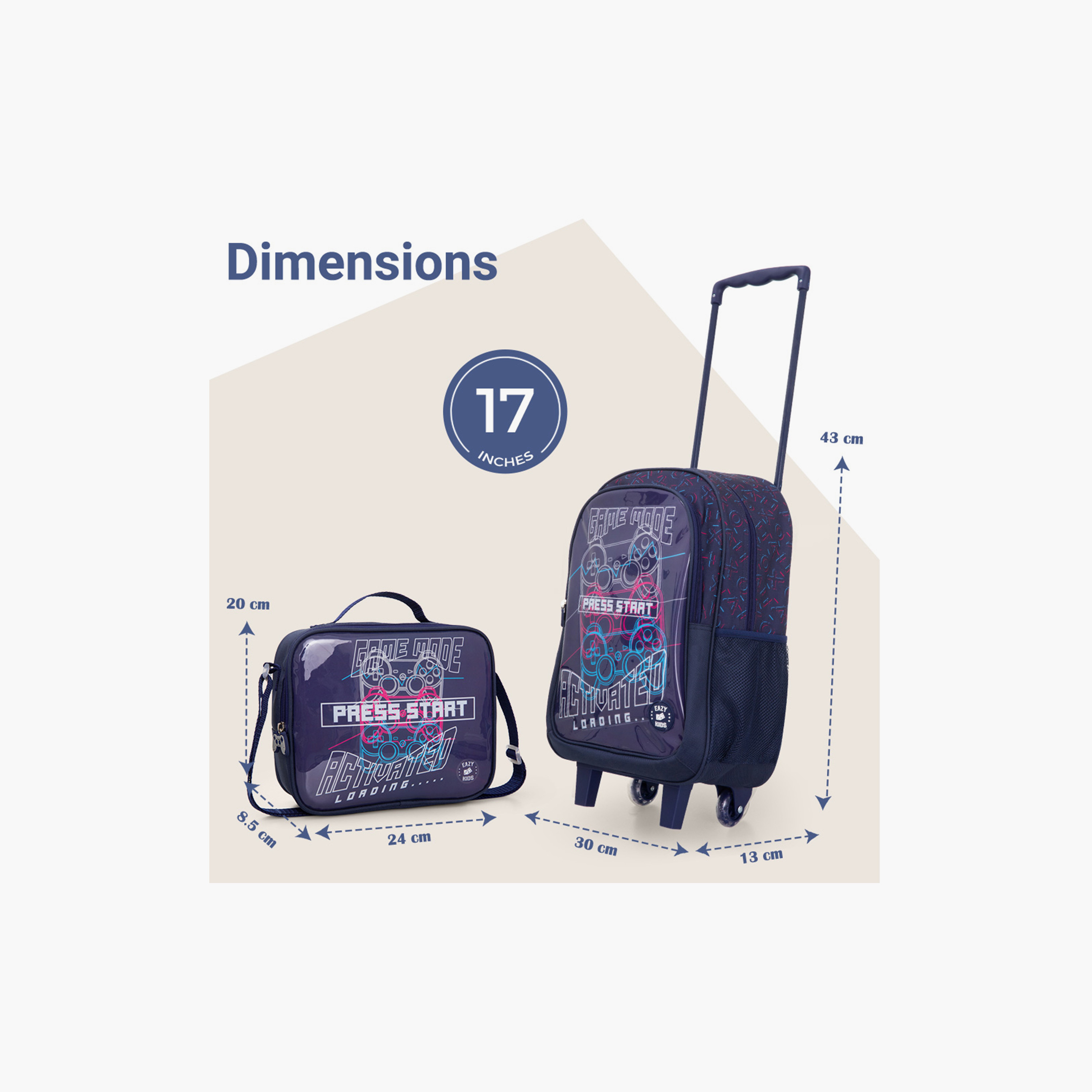 Eazy Kids 5-Piece School Combo Trolley Bag Set - Game Mode Black - 17 Inch-school-bagsandbackpacks-backpacks-image-9