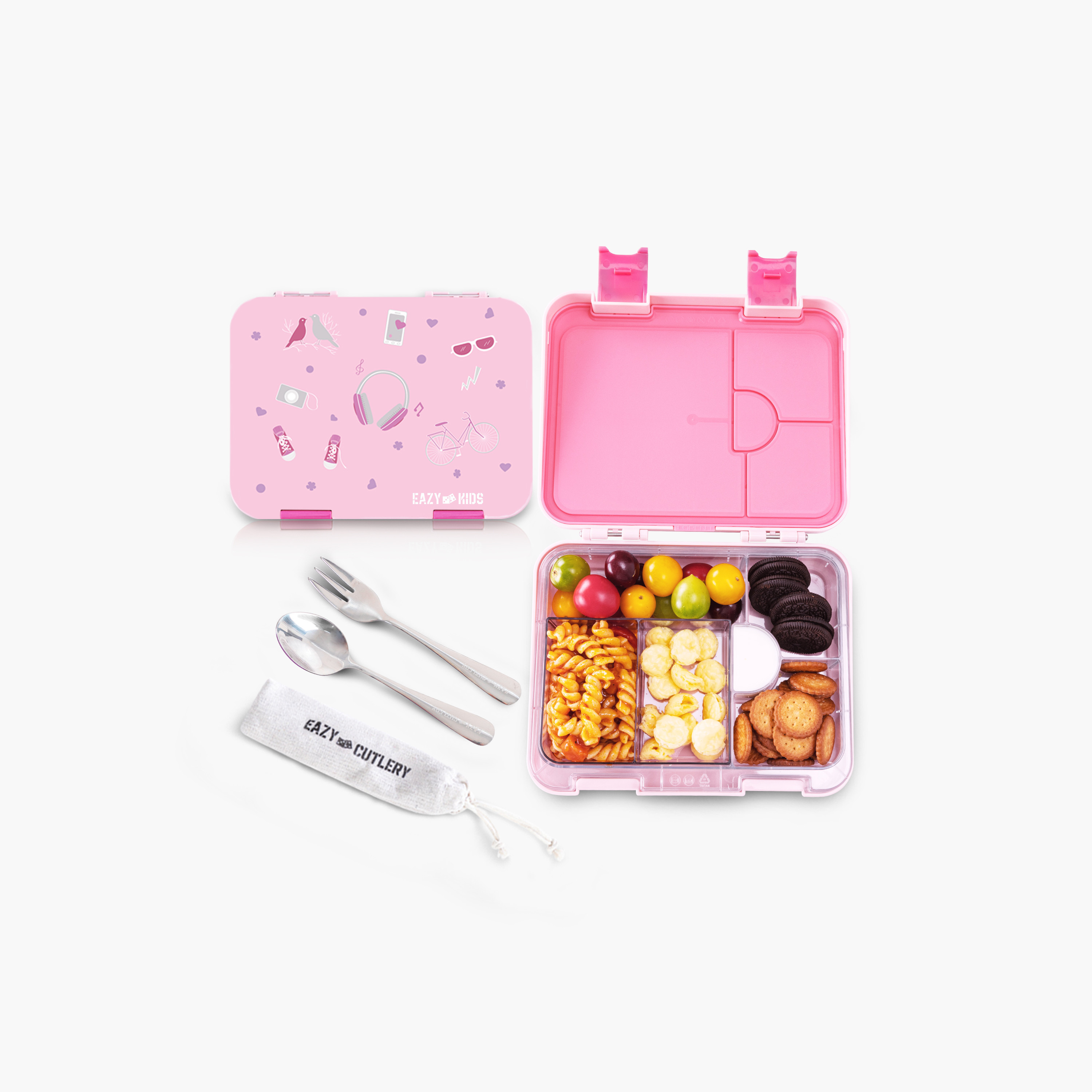 Eazy Kids 2-In-1 Convertible Bento Lunch Box with Steel Spoon & Fork Set - Life Pink-school-lunchessentials-lunchboxes-image-1