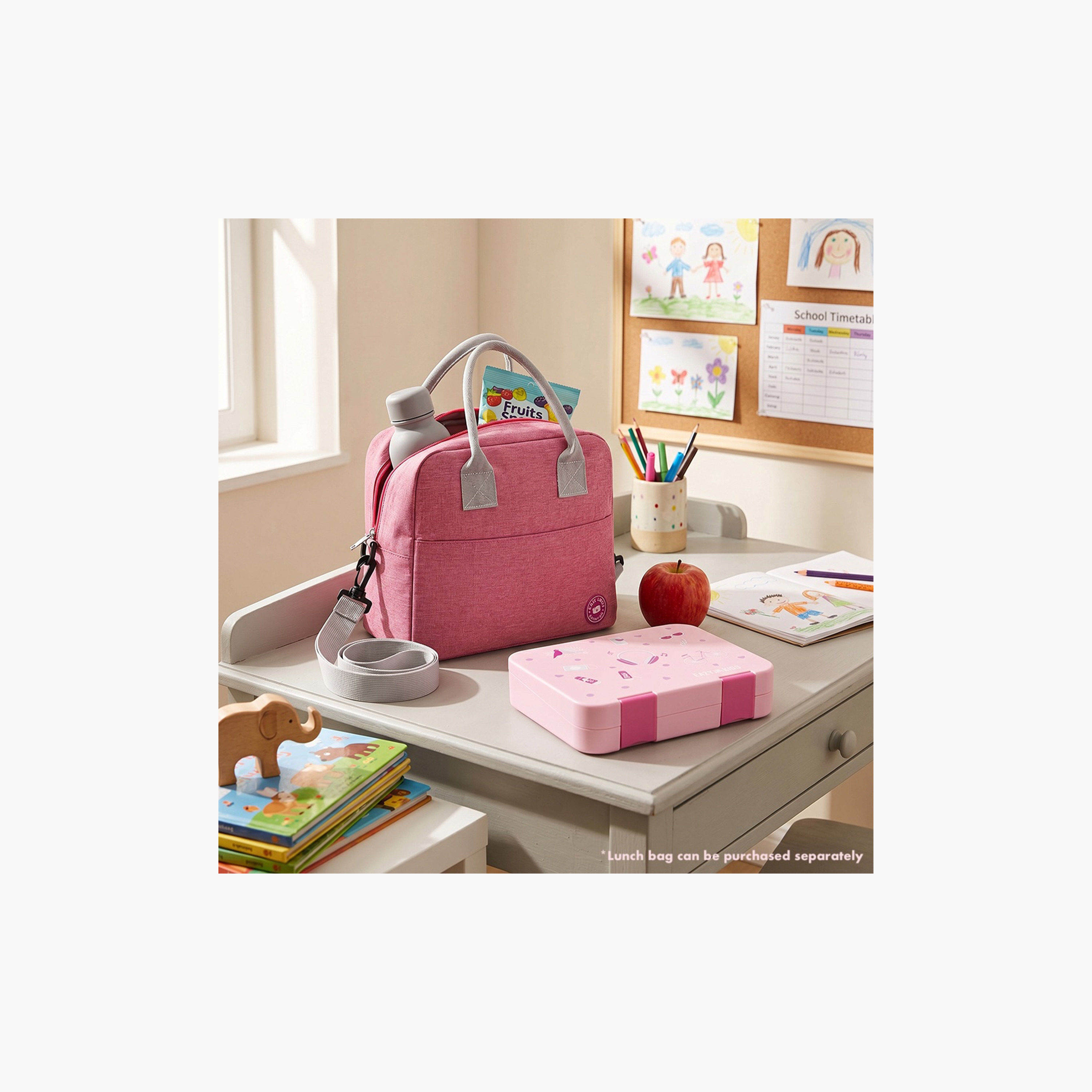 Eazy Kids 2-In-1 Convertible Bento Lunch Box with Steel Spoon & Fork Set - Life Pink-school-lunchessentials-lunchboxes-image-6