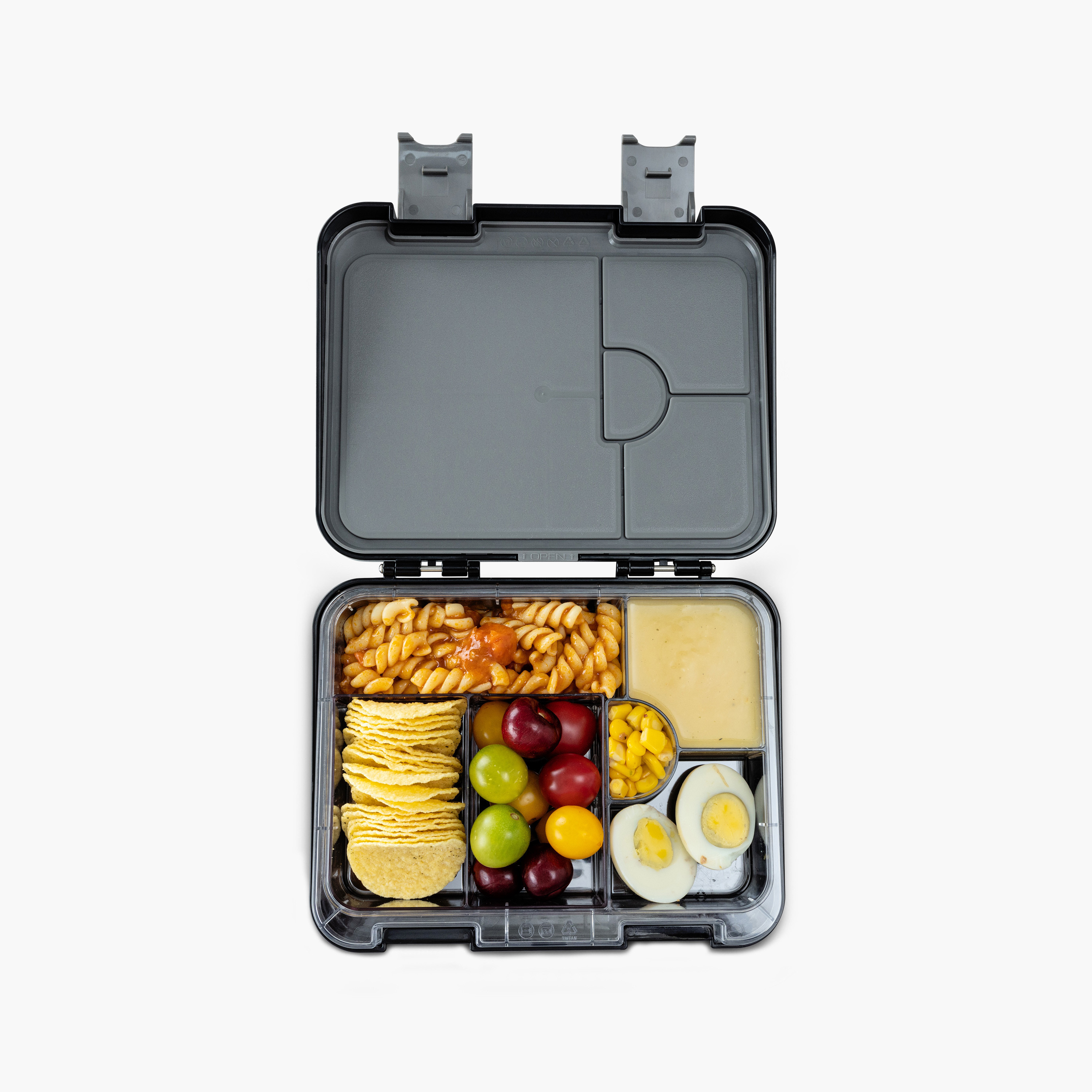 Eazy Kids 2-In-1 Convertible Bento Lunch Box with Steel Spoon & Fork Set - Football Black-school-lunchessentials-lunchboxes-image-2