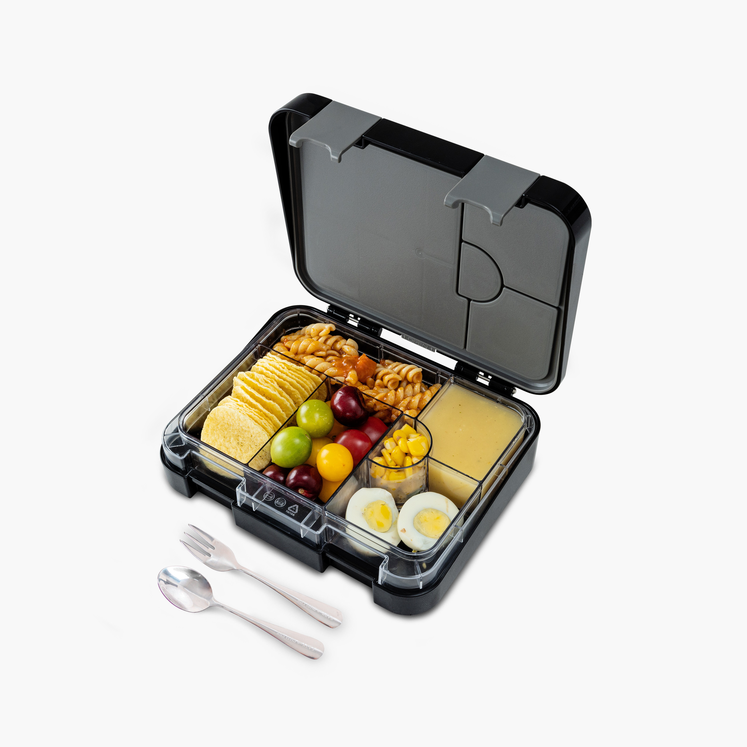 Eazy Kids 2-In-1 Convertible Bento Lunch Box with Steel Spoon & Fork Set - Football Black-school-lunchessentials-lunchboxes-image-3