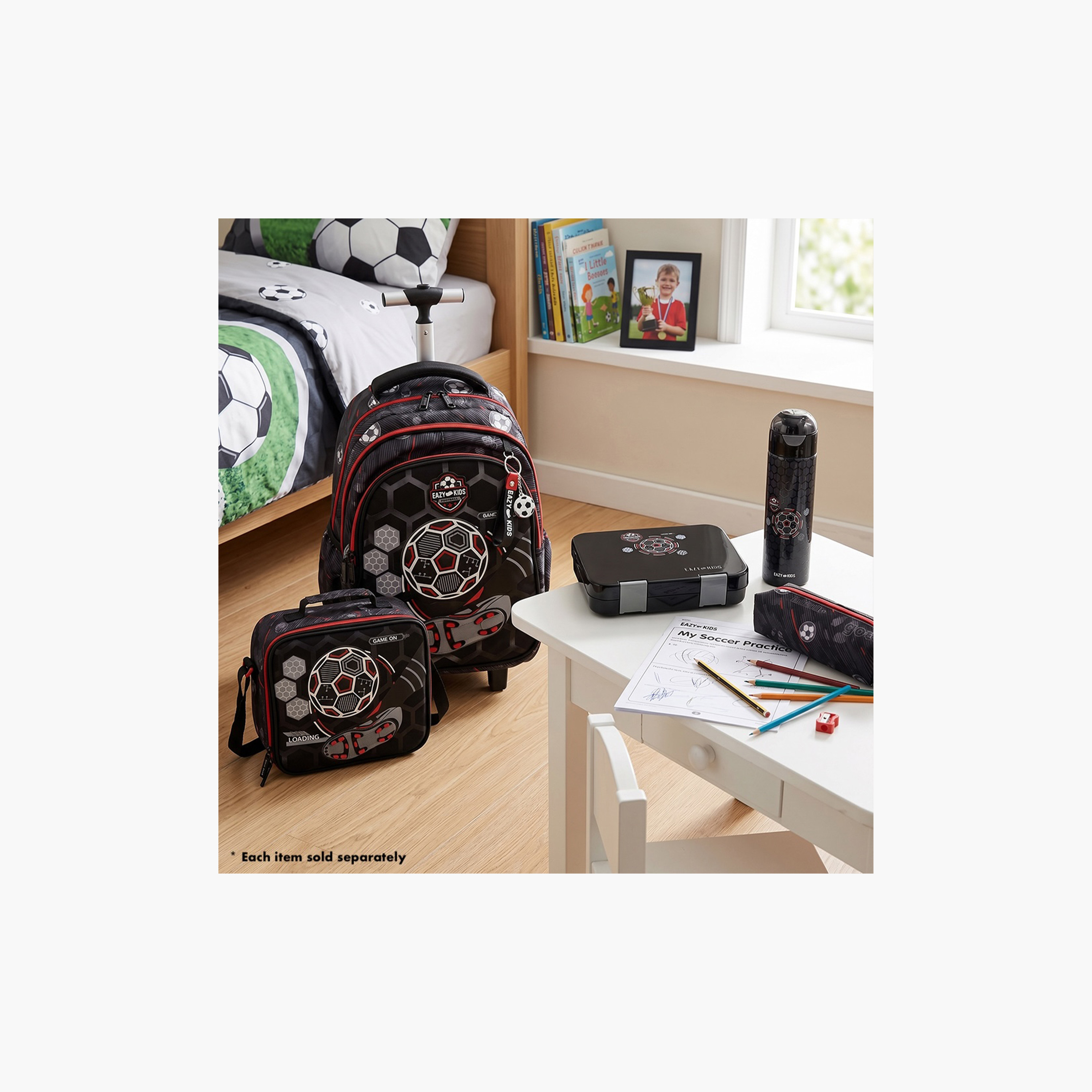 Eazy Kids 2-In-1 Convertible Bento Lunch Box with Steel Spoon & Fork Set - Football Black-school-lunchessentials-lunchboxes-image-7