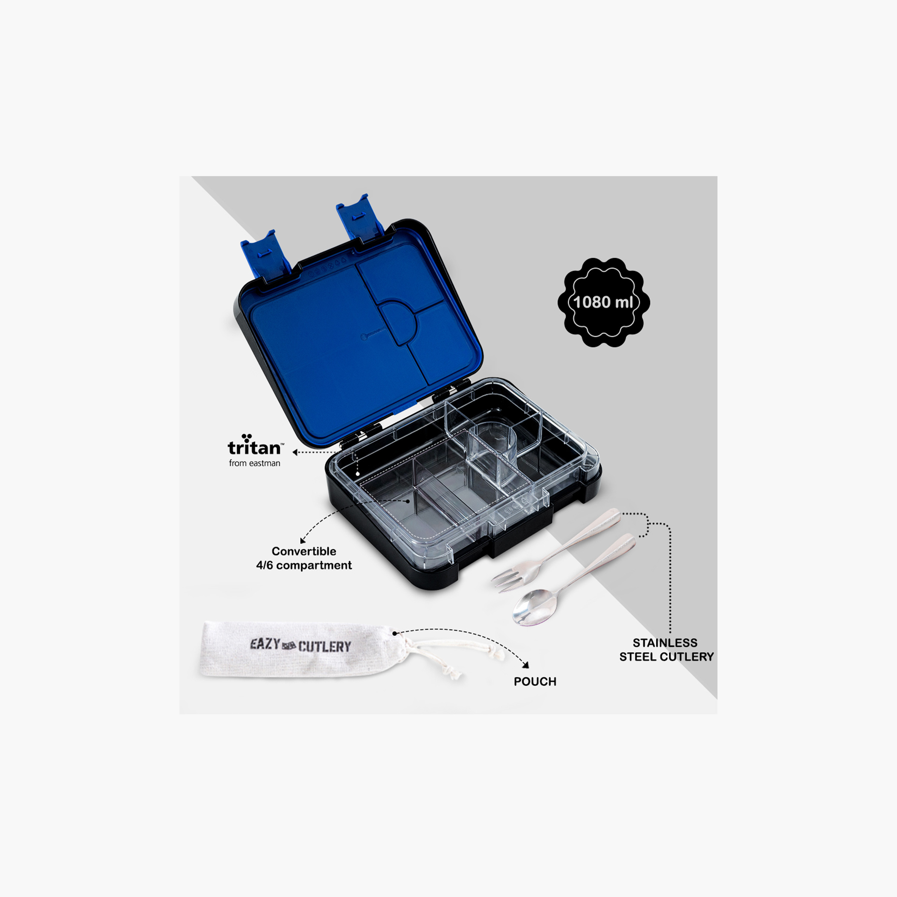 Eazy Kids 2-In-1 Convertible Bento Lunch Box with Steel Spoon & Fork Set - Gamer Black-school-lunchessentials-lunchboxes-image-7
