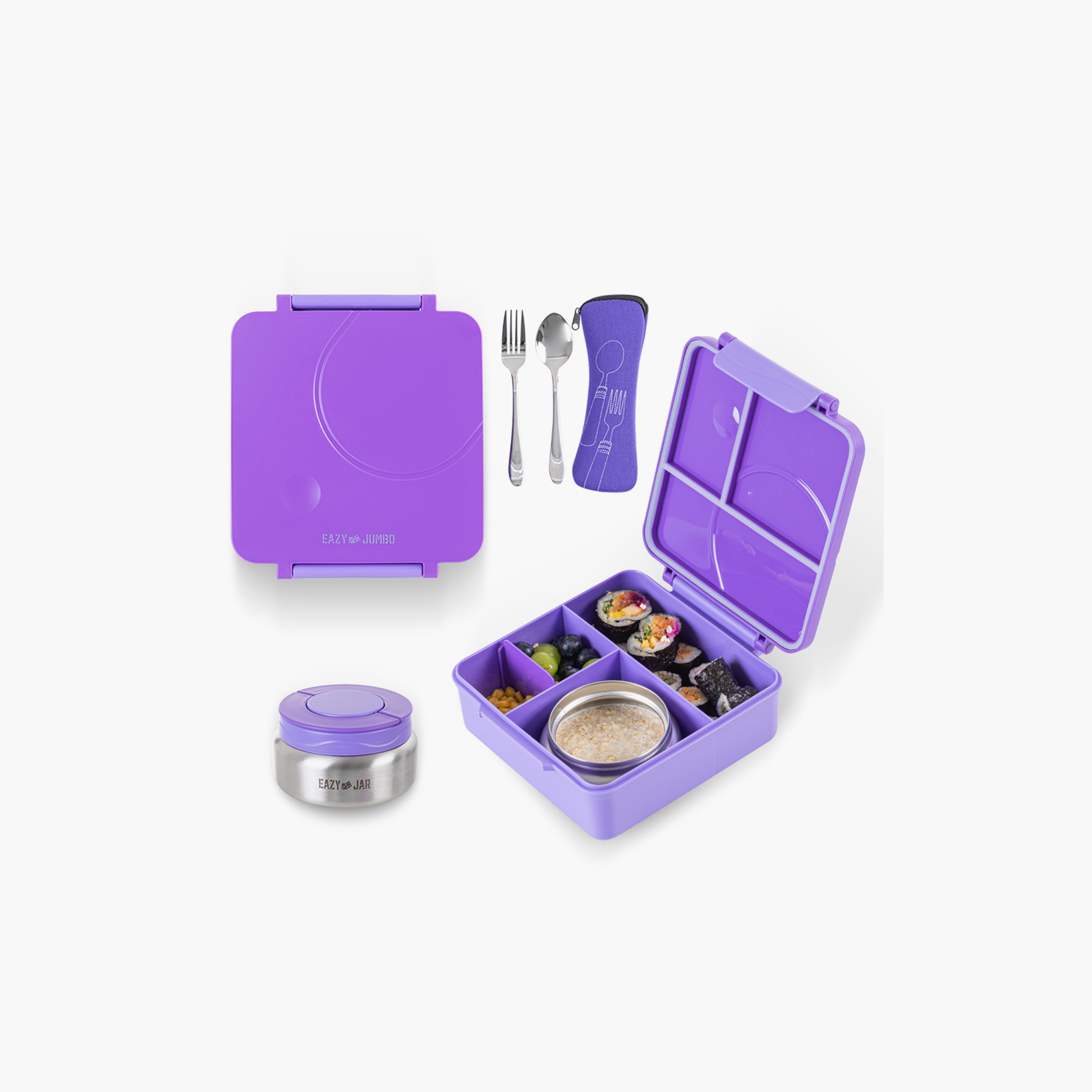 Eazy Kids BPA Free Compartment Convertible Bento Lunch Box & Bowl with Spoon & Fork - Purple-school-lunchessentials-lunchboxes-image-1