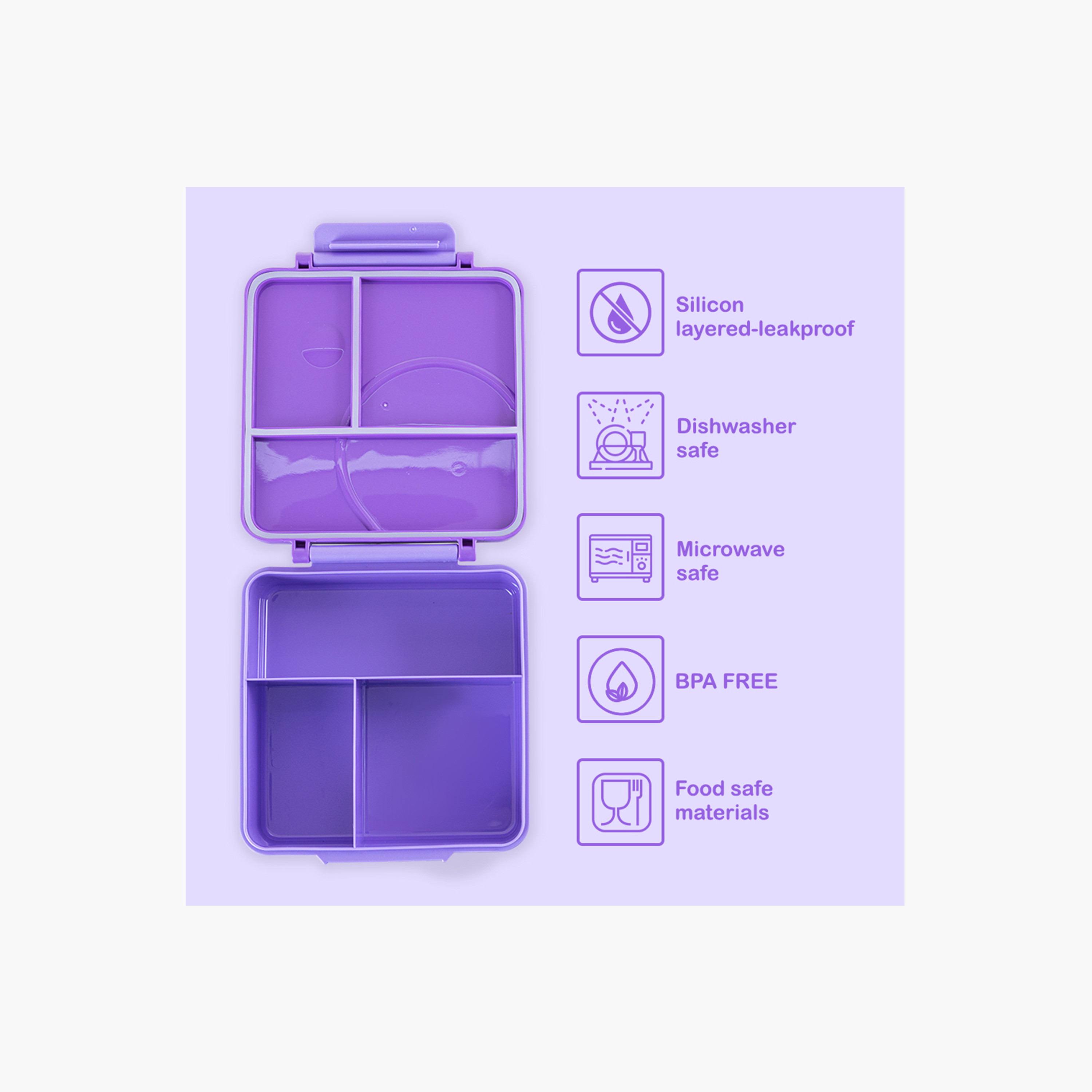 Eazy Kids BPA Free Compartment Convertible Bento Lunch Box & Bowl with Spoon & Fork - Purple-school-lunchessentials-lunchboxes-image-7