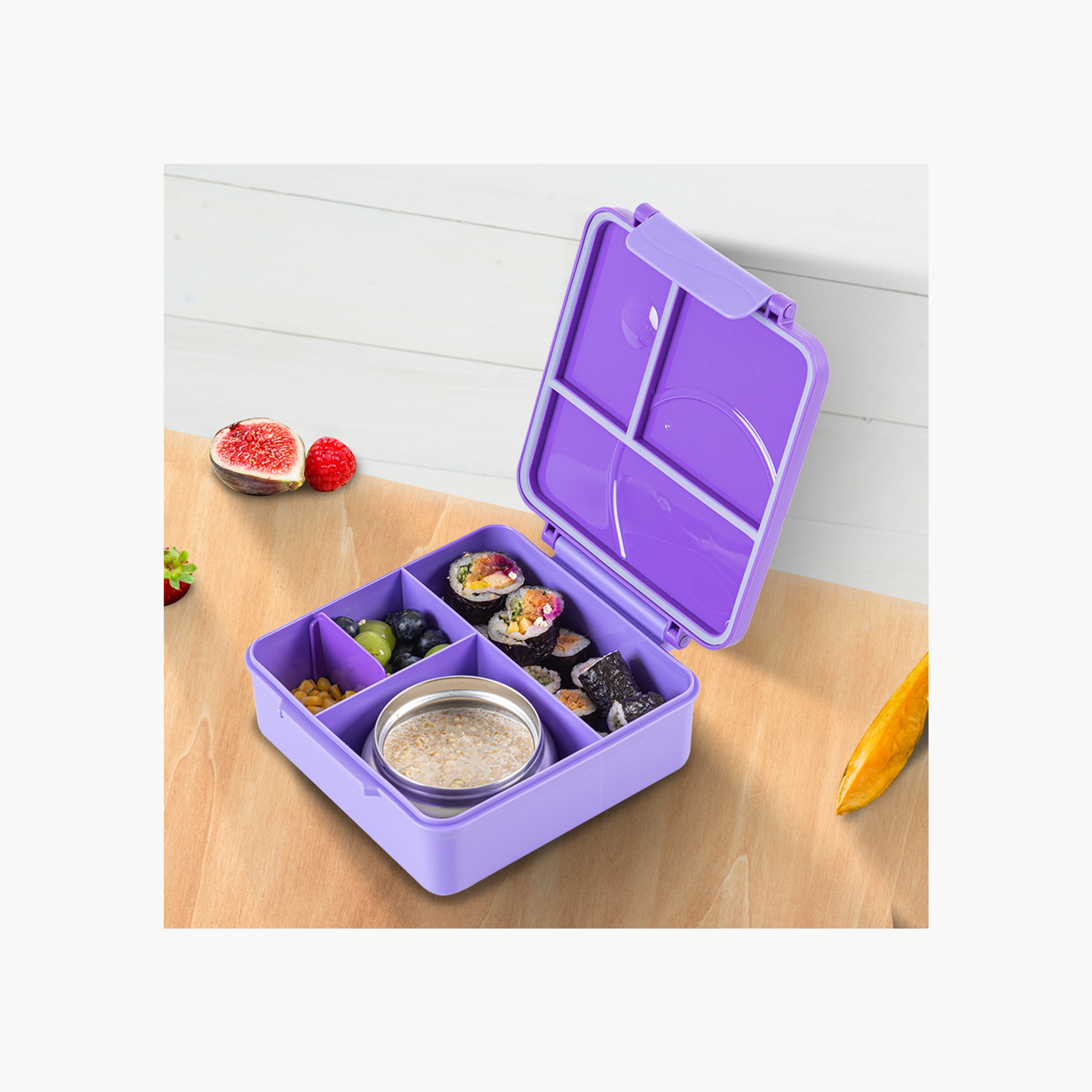 Eazy Kids BPA Free Compartment Convertible Bento Lunch Box & Bowl with Spoon & Fork - Purple-school-lunchessentials-lunchboxes-image-9