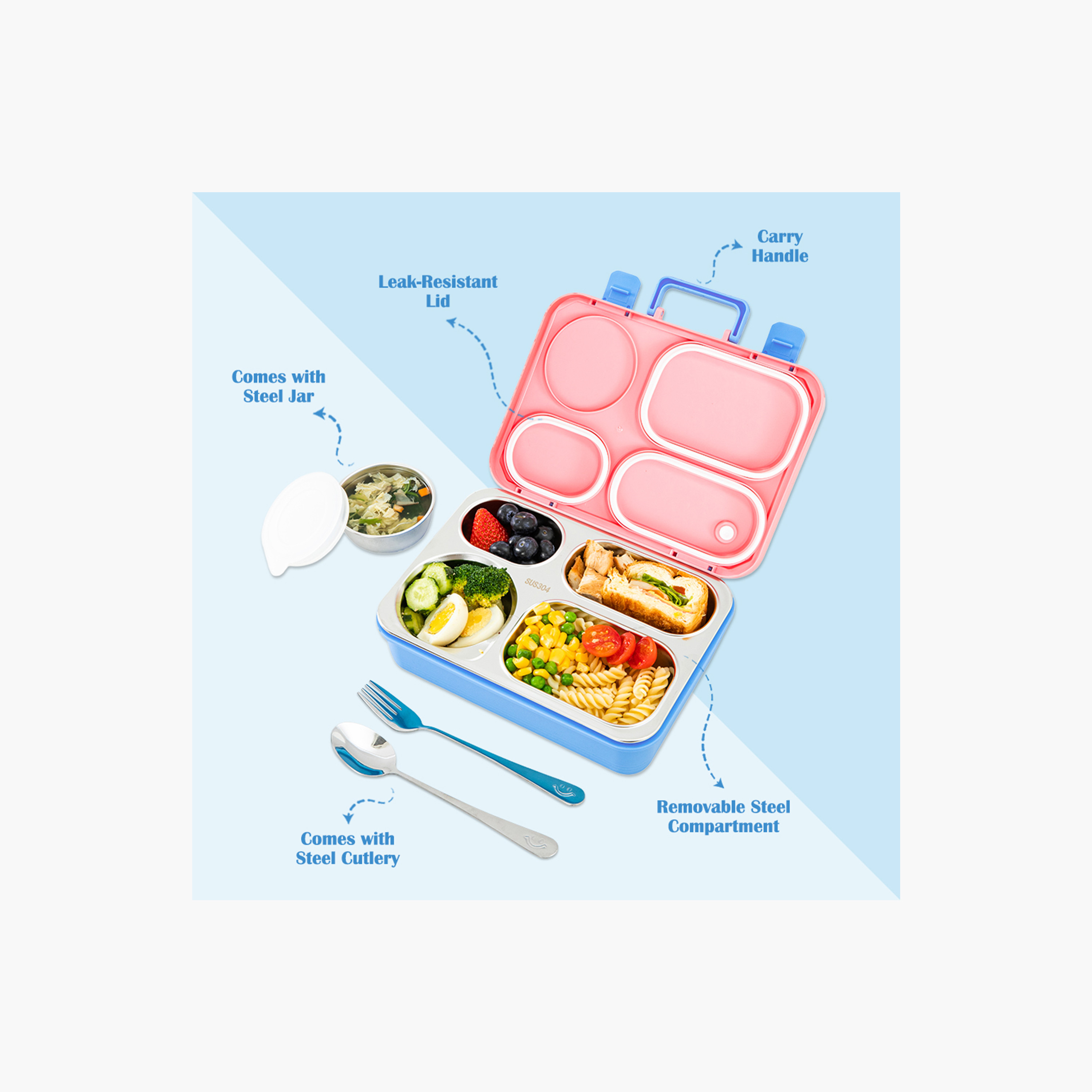صندوق غداء ستانلس ستيل مع حاوية طعام بغطاء من إيزي كيدز-school-lunchessentials-lunchboxes-image-3