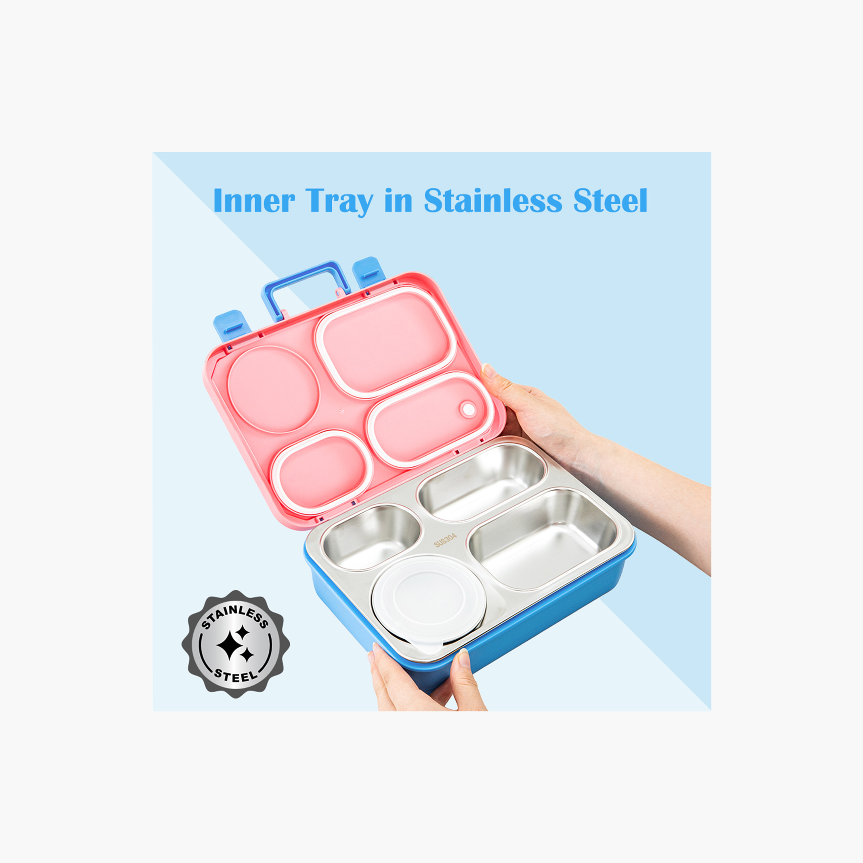 صندوق غداء ستانلس ستيل مع حاوية طعام بغطاء من إيزي كيدز-school-lunchessentials-lunchboxes-image-7