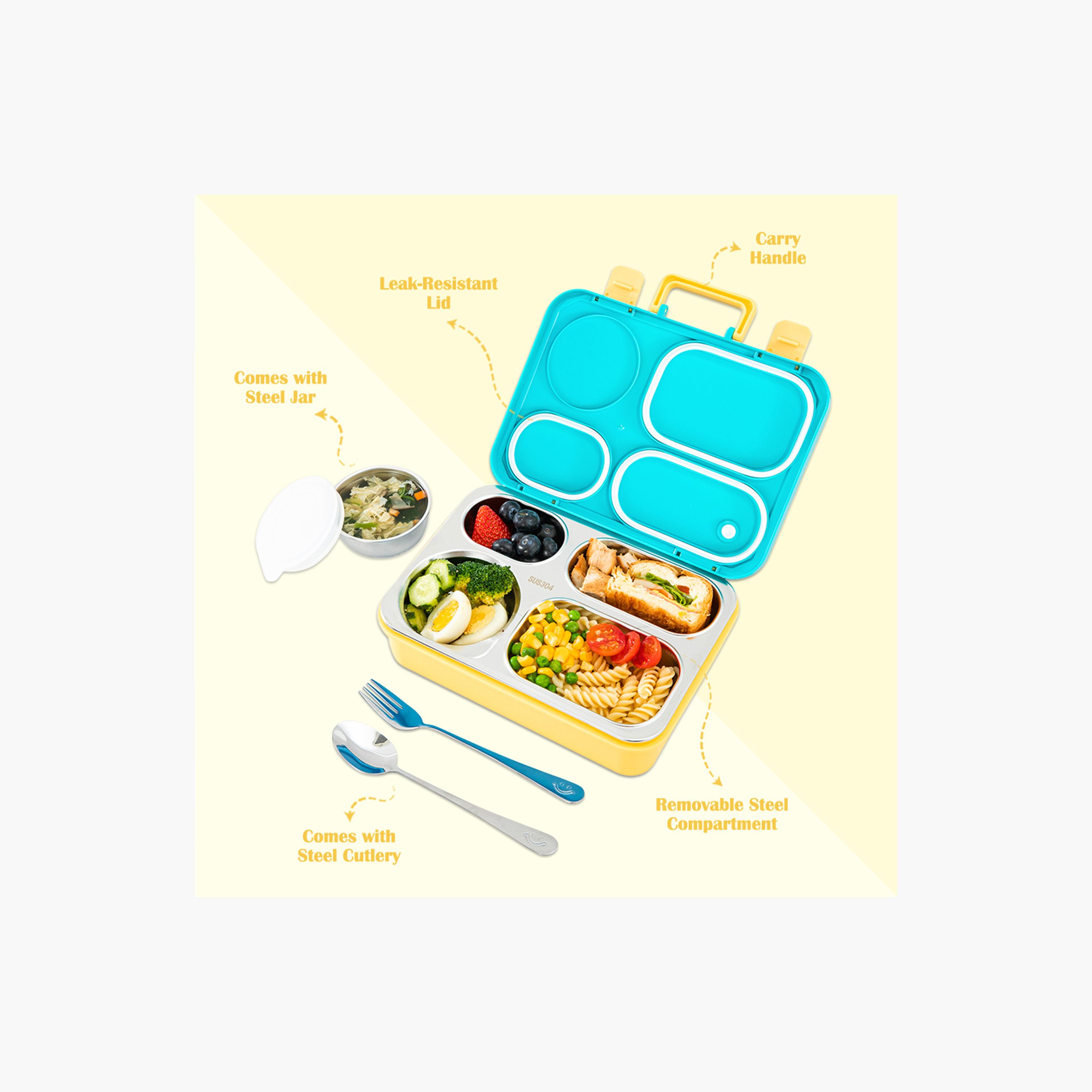 صندوق غداء ستانلس ستيل مع حاوية طعام بغطاء من إيزي كيدز-school-lunchessentials-lunchboxes-image-13