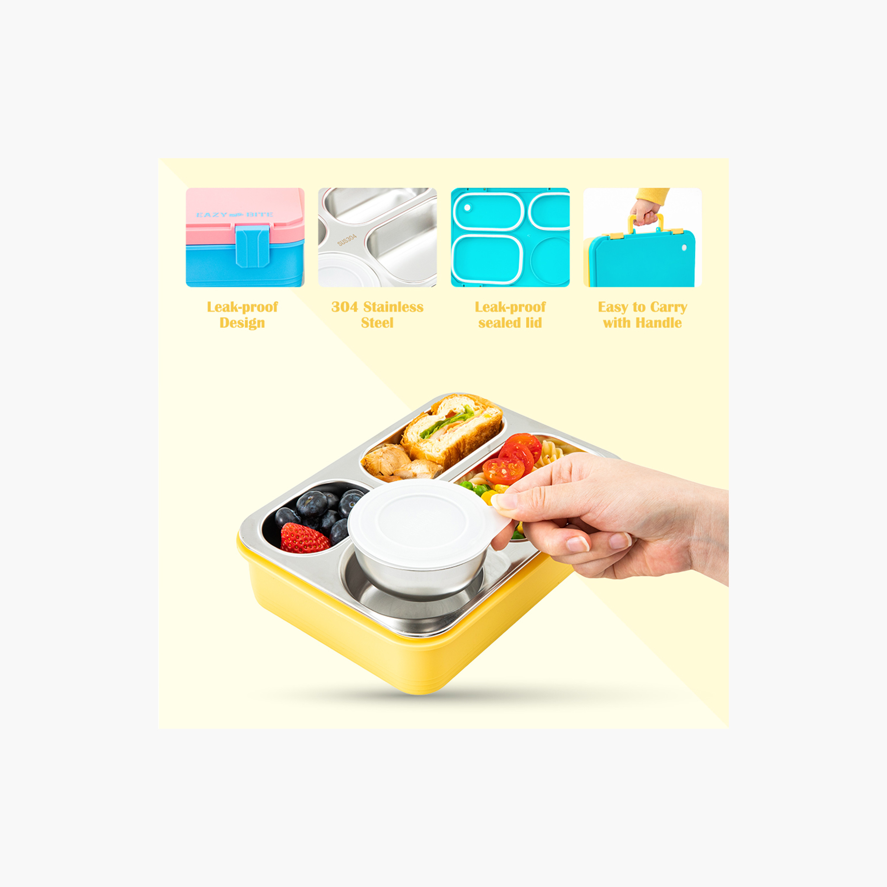 صندوق غداء ستانلس ستيل مع حاوية طعام بغطاء من إيزي كيدز-school-lunchessentials-lunchboxes-image-14