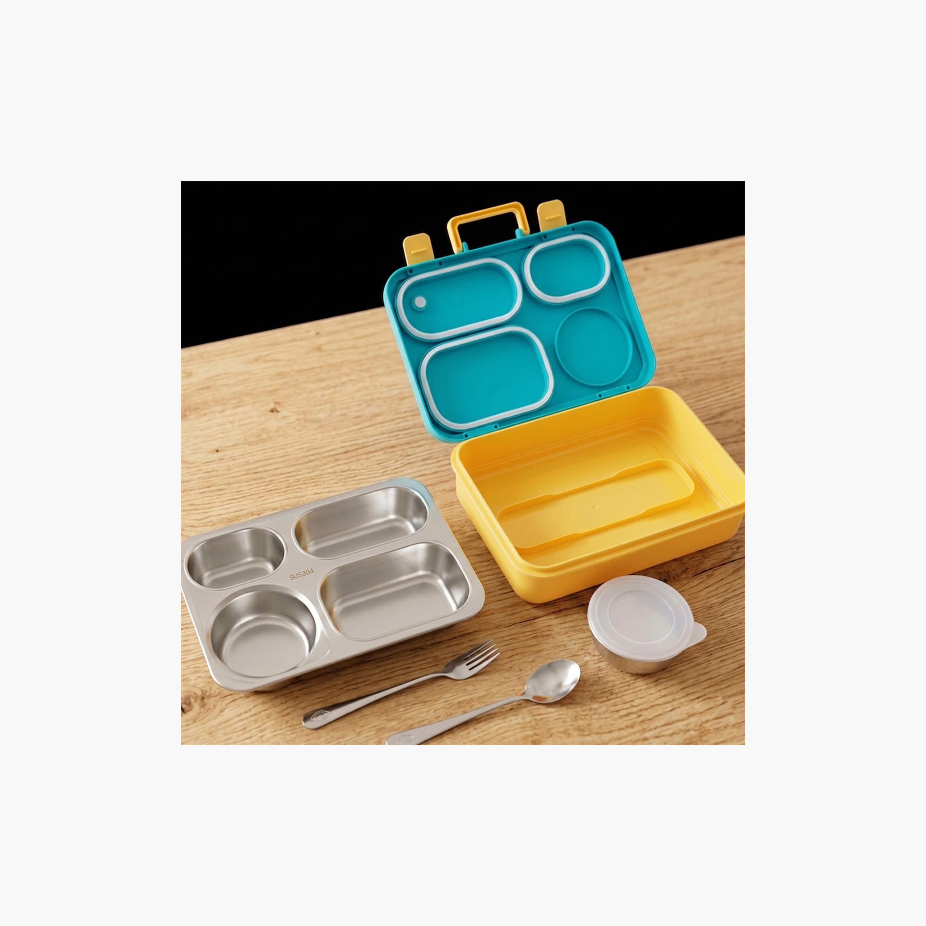 صندوق غداء ستانلس ستيل مع حاوية طعام بغطاء من إيزي كيدز-school-lunchessentials-lunchboxes-image-15