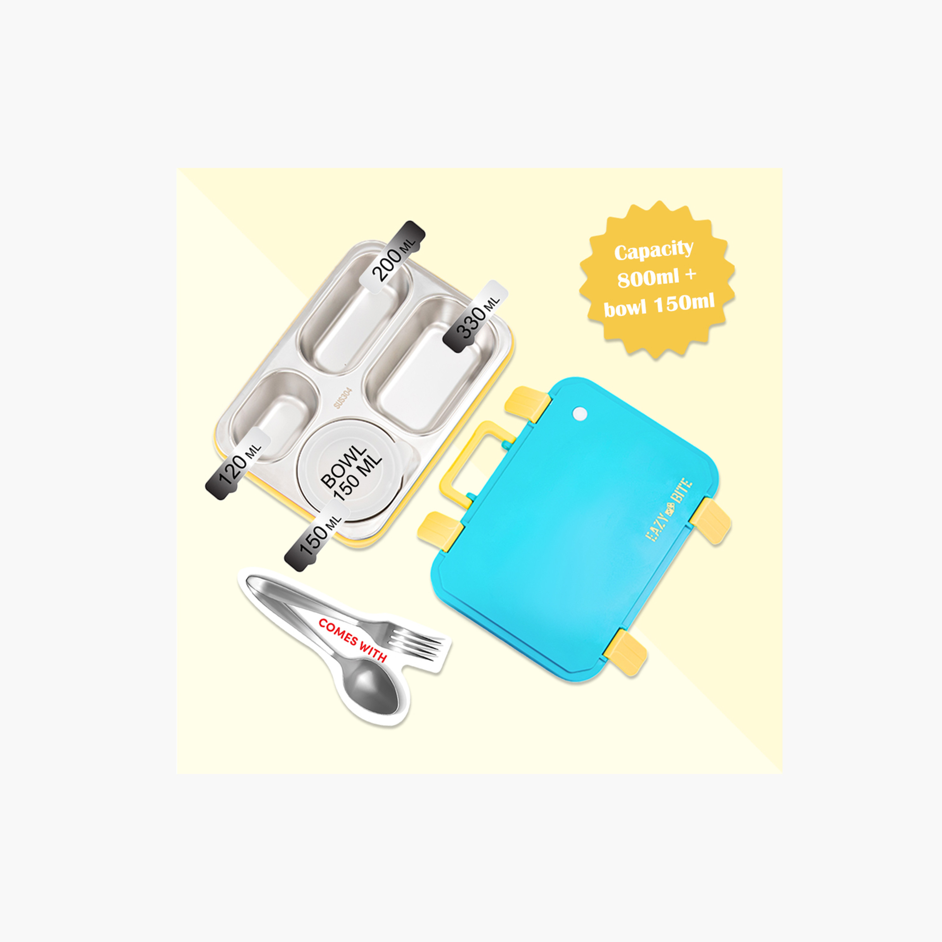 صندوق غداء ستانلس ستيل مع حاوية طعام بغطاء من إيزي كيدز-school-lunchessentials-lunchboxes-image-18
