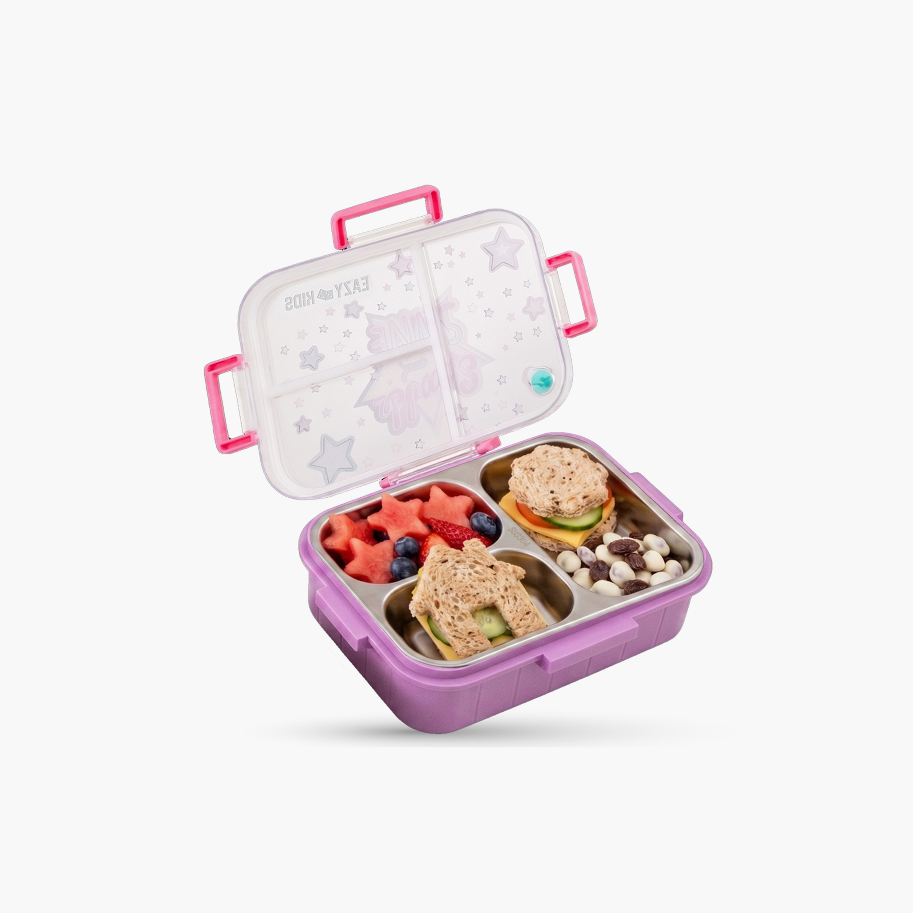 Eazy Kids 3 Compartment Stainless Steel Bento Lunch Box - Sparkle Girl - 800 ml - Purple-school-lunchessentials-lunchboxes-image-5