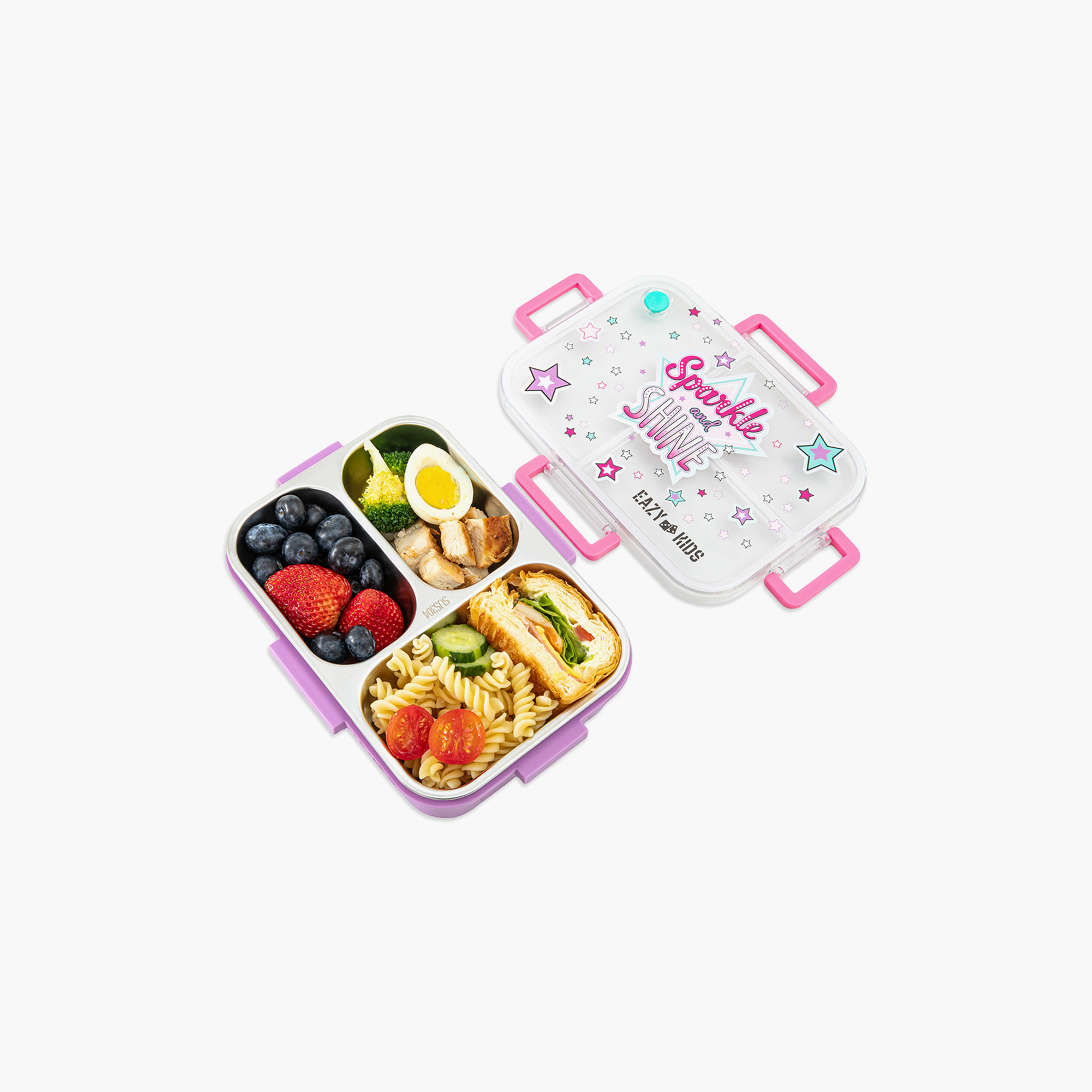 Eazy Kids 3 Compartment Stainless Steel Bento Lunch Box - Sparkle Girl - 800 ml - Purple-school-lunchessentials-lunchboxes-image-6