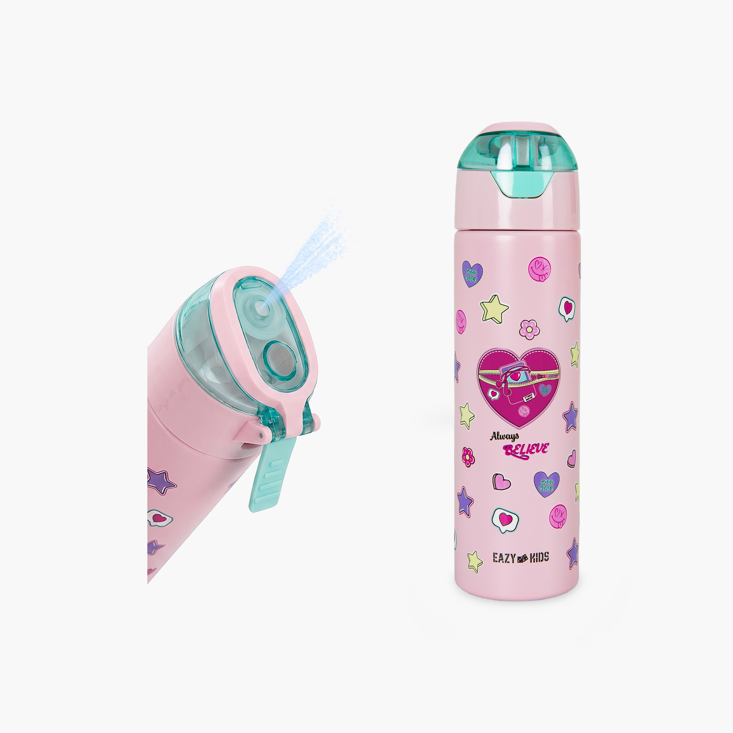 عبوة ماء ستانلس ستيل معزولة مع بخاخ | 640 مل بلون وردي من إيزي كيدز-school-waterbottles-image-1