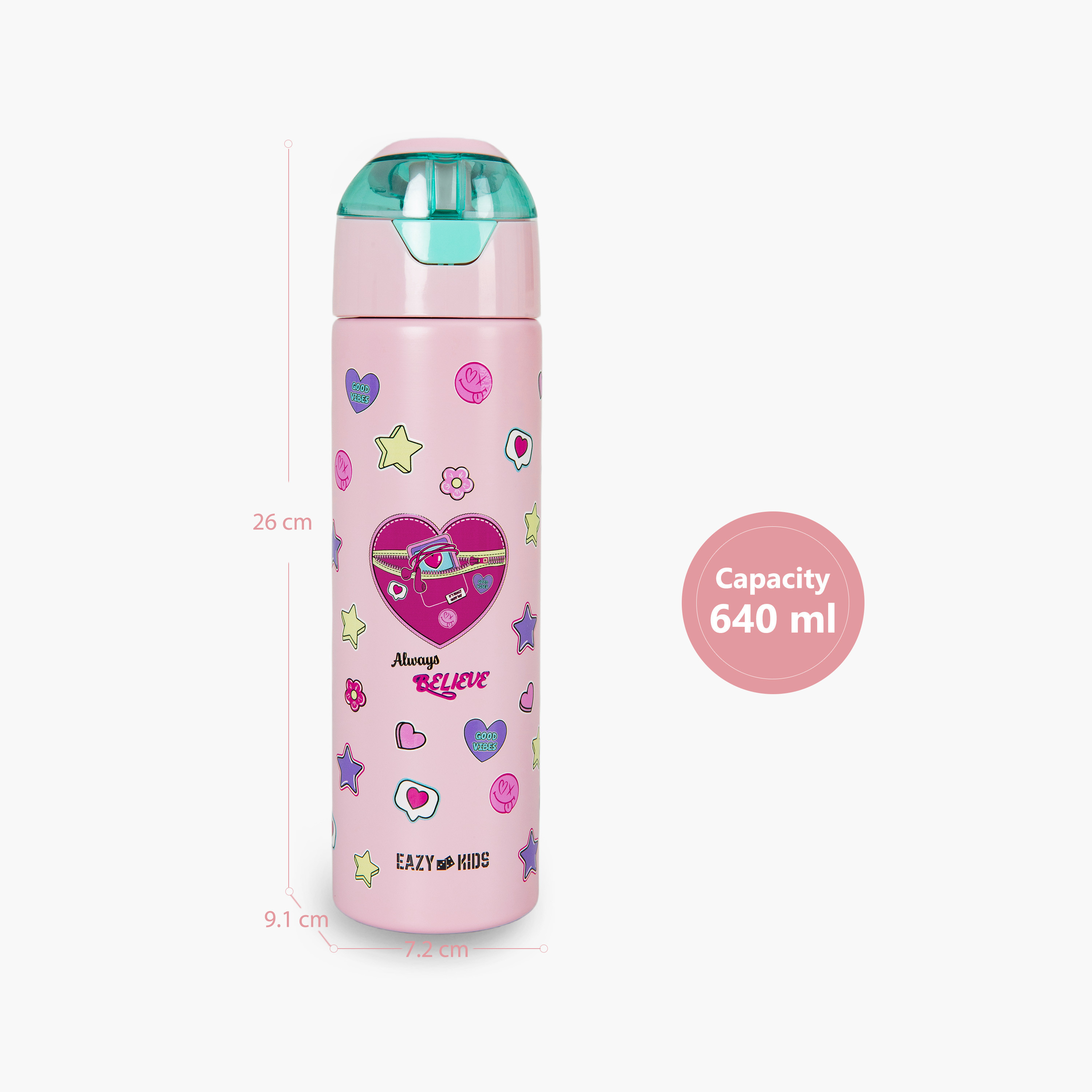 عبوة ماء ستانلس ستيل معزولة مع بخاخ | 640 مل بلون وردي من إيزي كيدز-school-waterbottles-image-3
