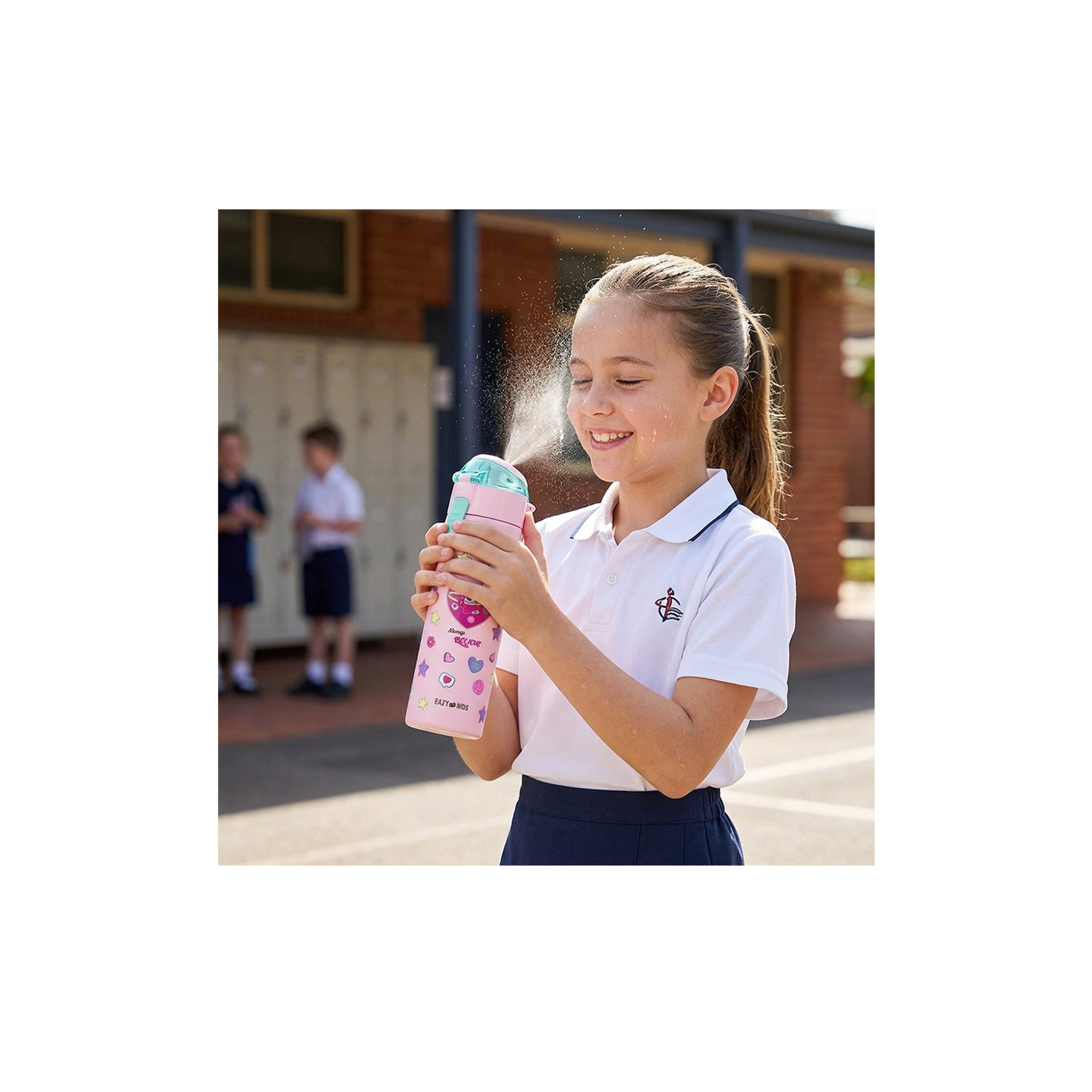 عبوة ماء ستانلس ستيل معزولة مع بخاخ | 640 مل بلون وردي من إيزي كيدز-school-waterbottles-image-4