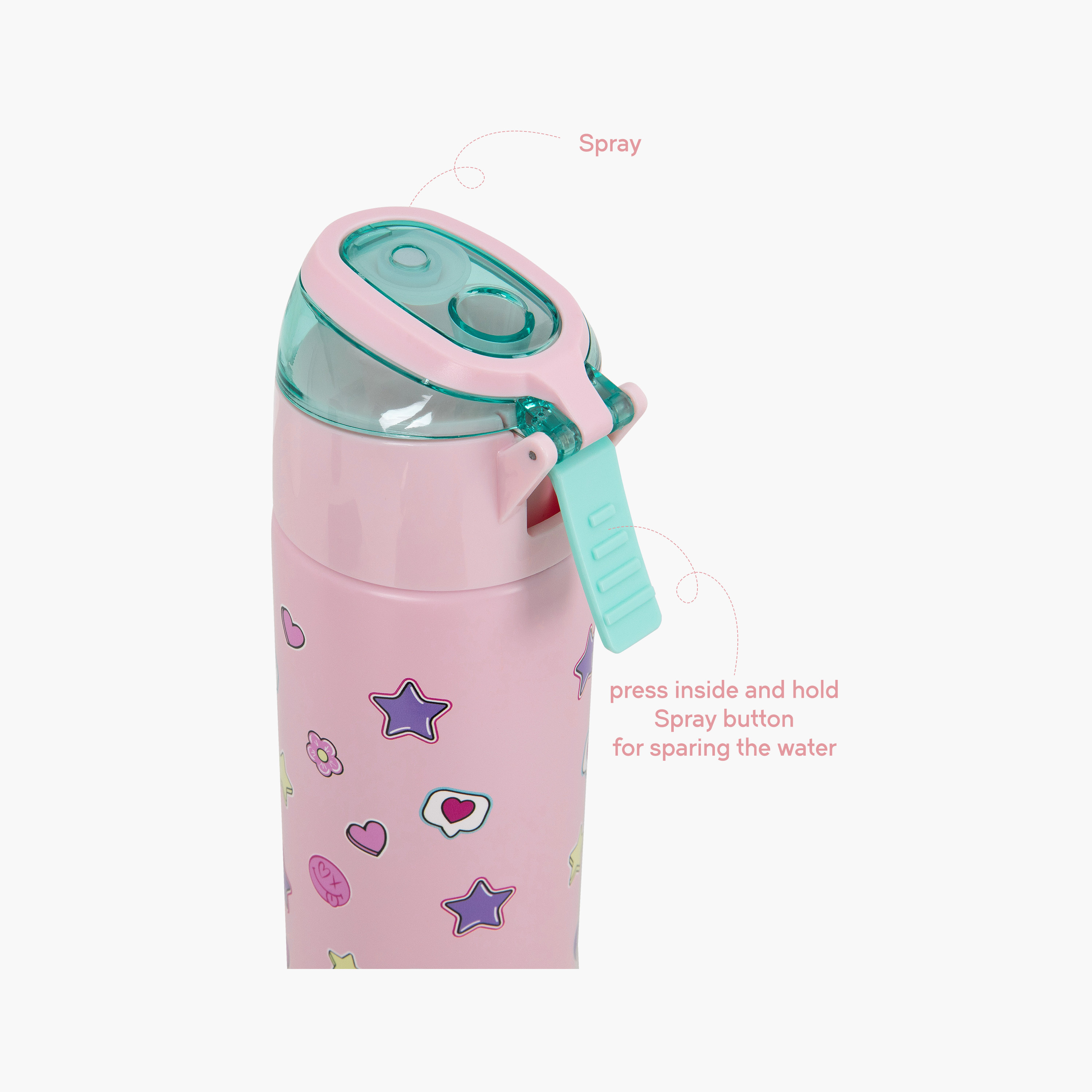 عبوة ماء ستانلس ستيل معزولة مع بخاخ | 640 مل بلون وردي من إيزي كيدز-school-waterbottles-image-7