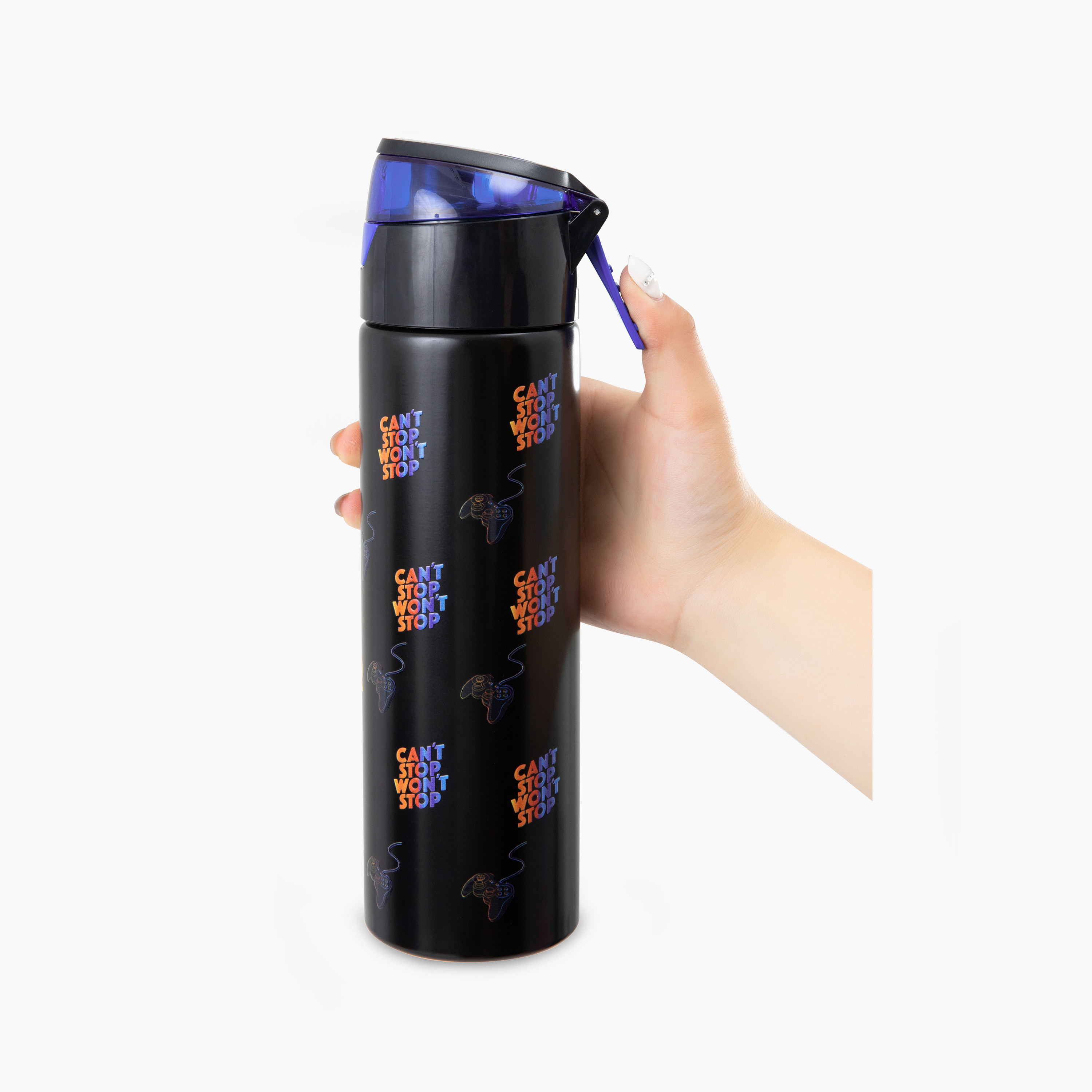 عبوة ماء ستانلس ستيل معزولة مع بخاخ | 640 مل بلون أسود من إيزي كيدز-school-waterbottles-image-11