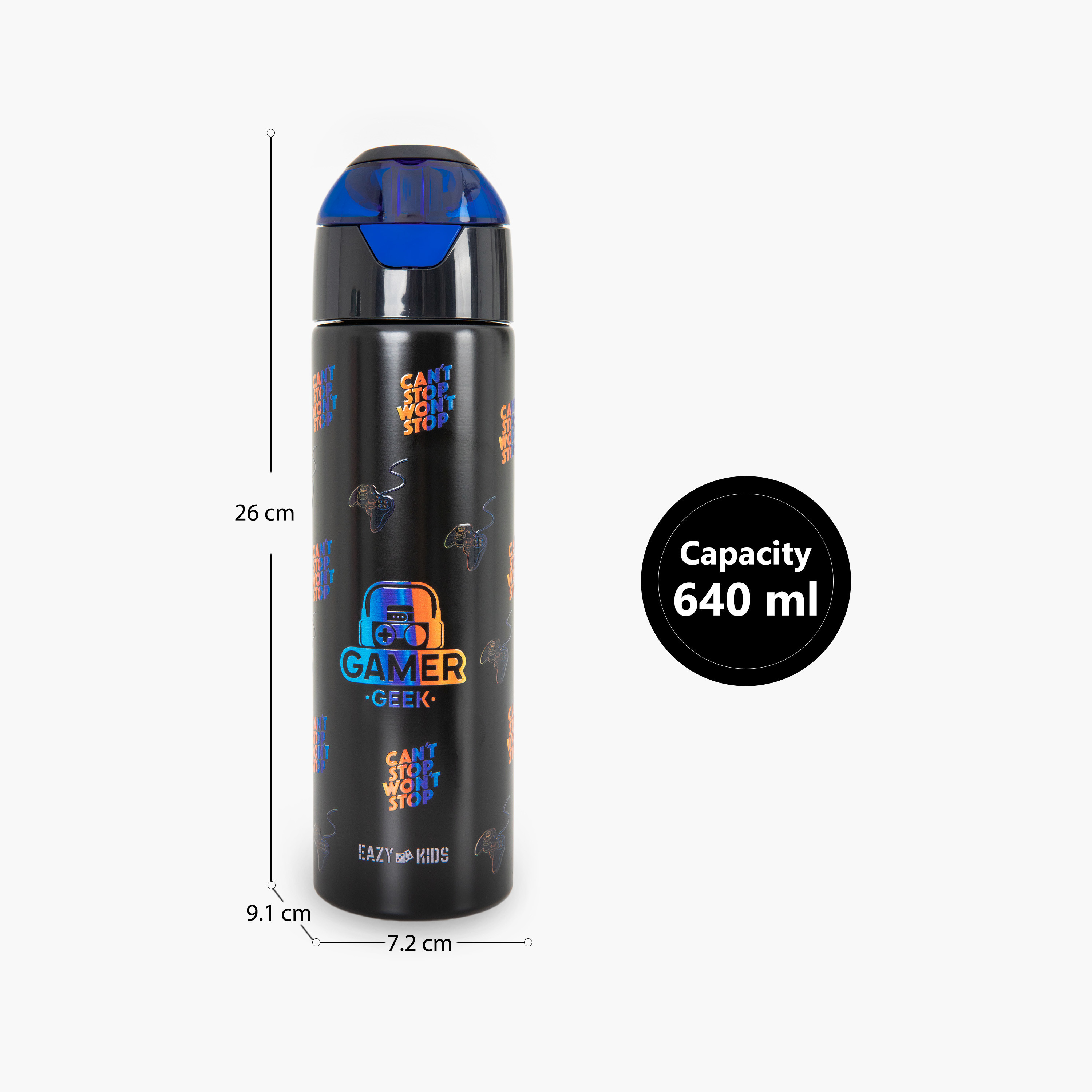 عبوة ماء ستانلس ستيل معزولة مع بخاخ | 640 مل بلون أسود من إيزي كيدز-school-waterbottles-image-6
