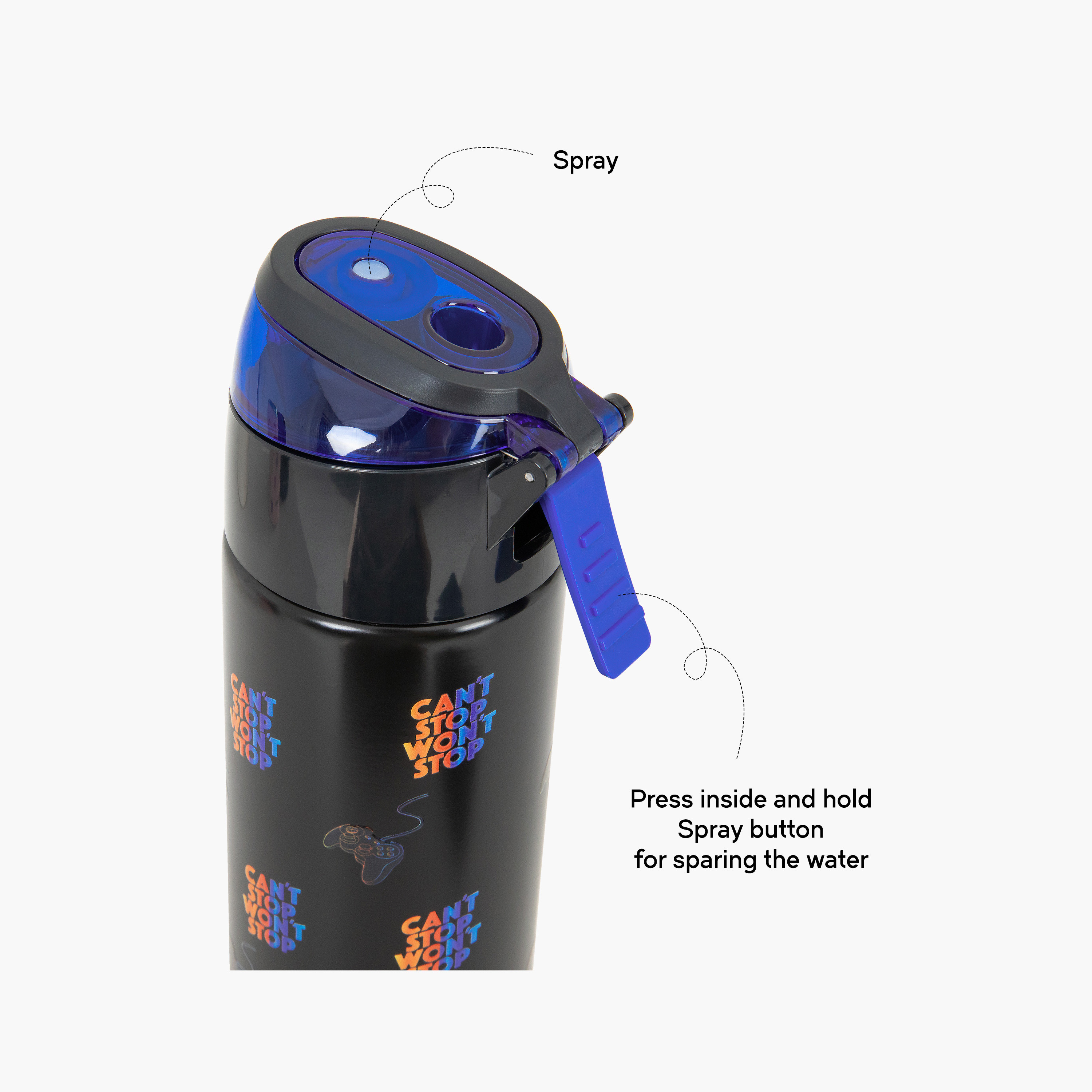 عبوة ماء ستانلس ستيل معزولة مع بخاخ | 640 مل بلون أسود من إيزي كيدز-school-waterbottles-image-9